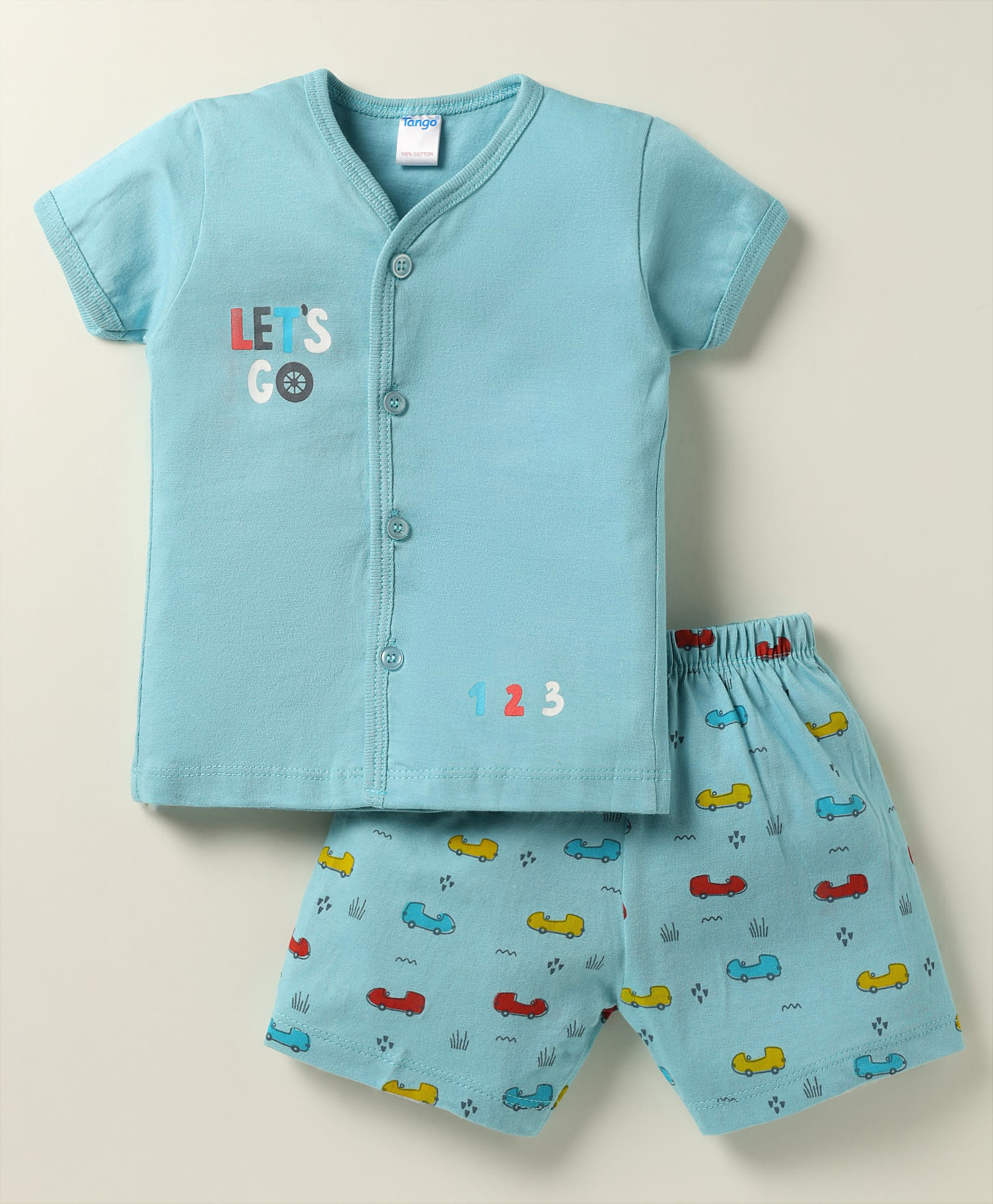 Tango Single Jersey Half Sleeves Shorts Set With Vehicle Print - Aqua-image-11
