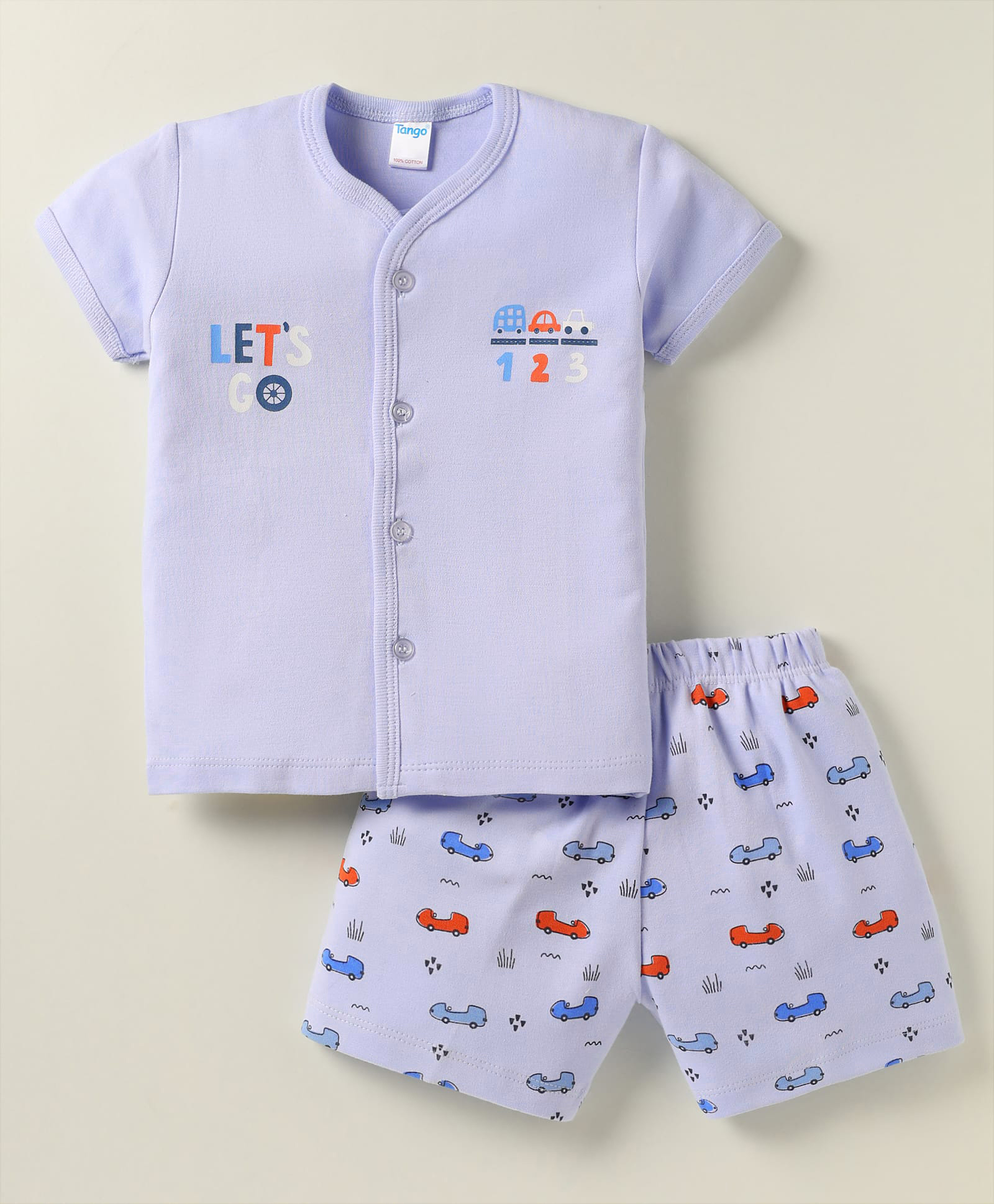 Tango Interlock Woven Half Sleeves Shorts Night Suit With Vehicle Print - Purple-image-42