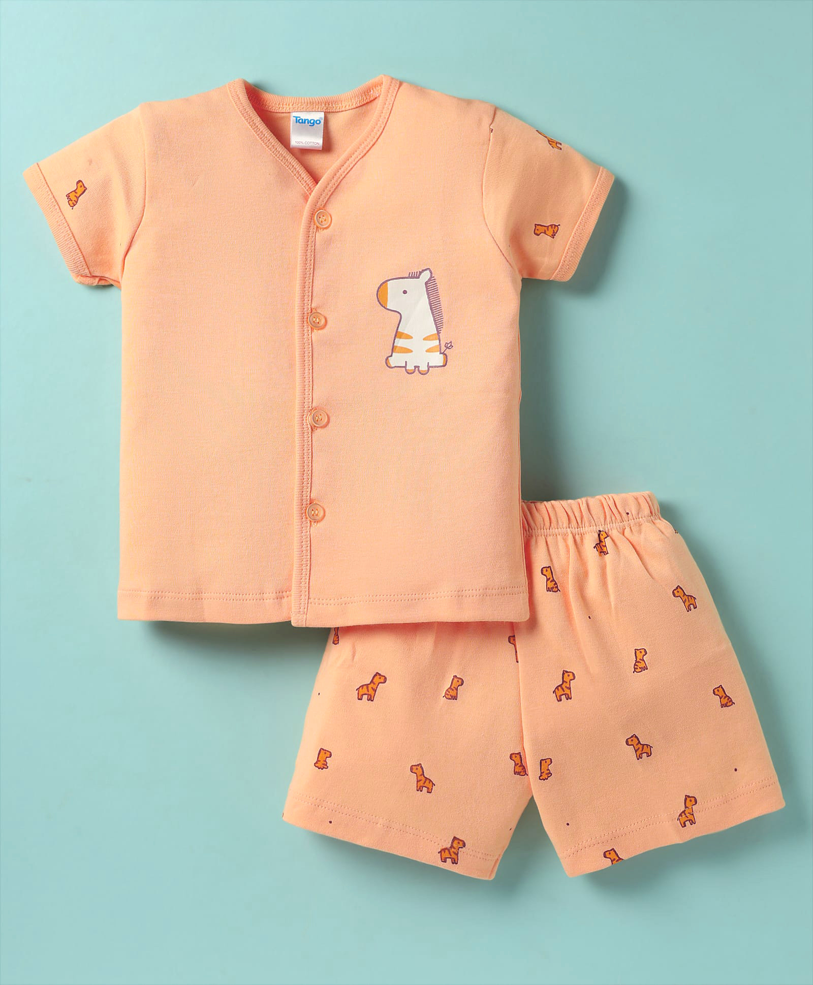 Tango Interlock Knit Half Sleeves Shorts Night Suit With Animal Print - Peach-image-29