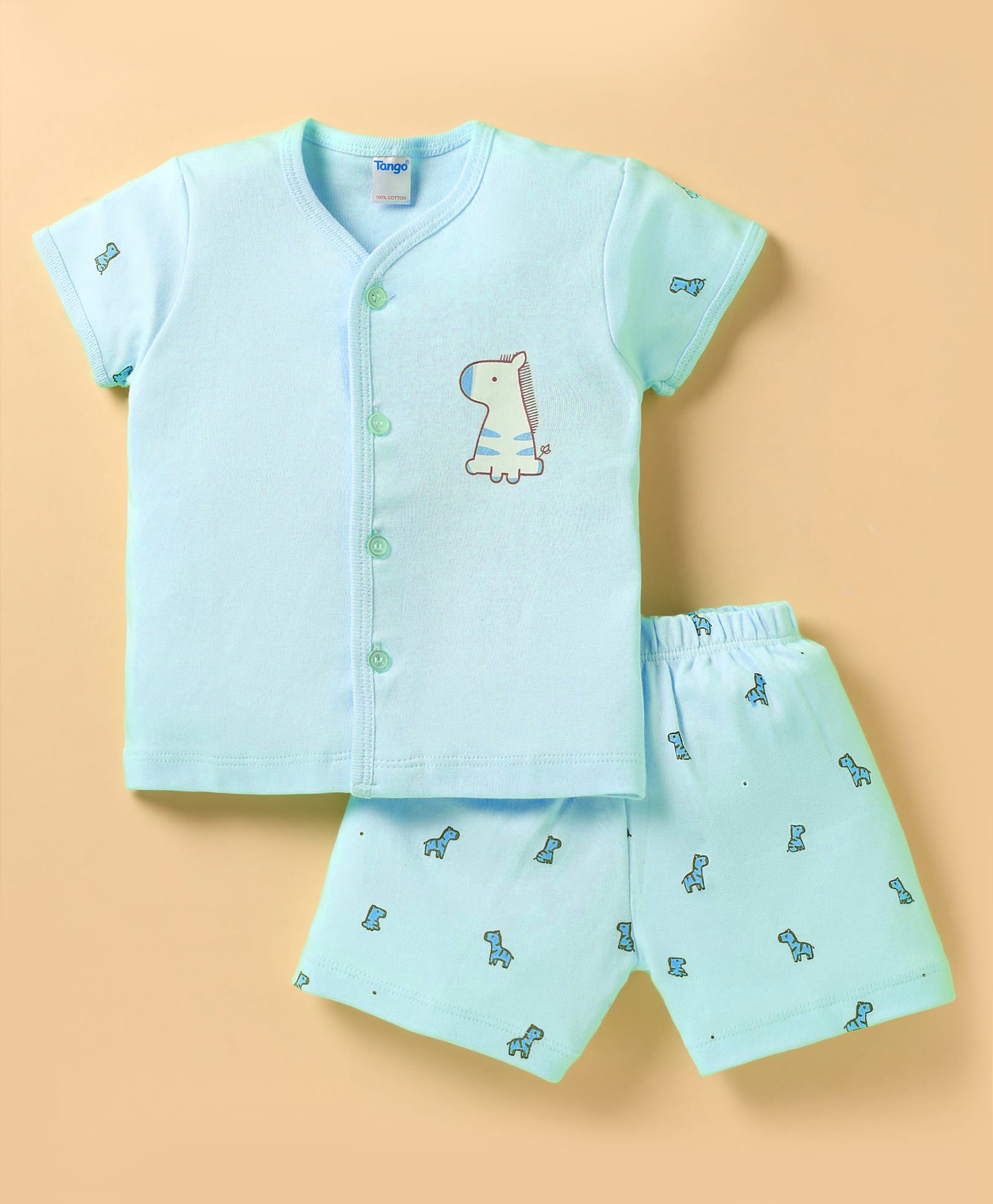Tango Interlock Knit Half Sleeves Shorts Night Suit With Animal Print - Aqua Blue-image-32