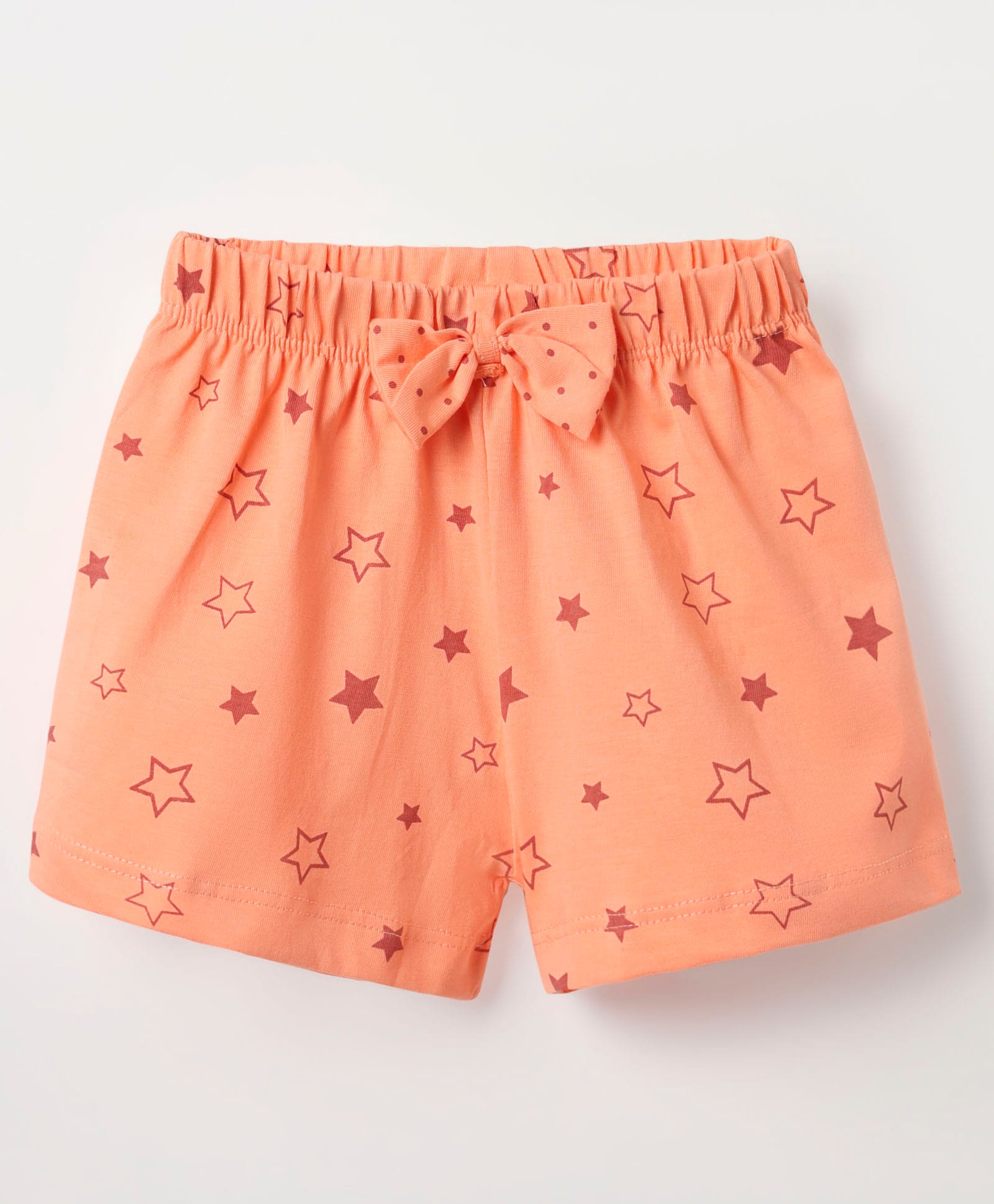 Tango Single Jersey Knit Knee Length Shorts With Bow Applique & Star Print - Orange-picture-27