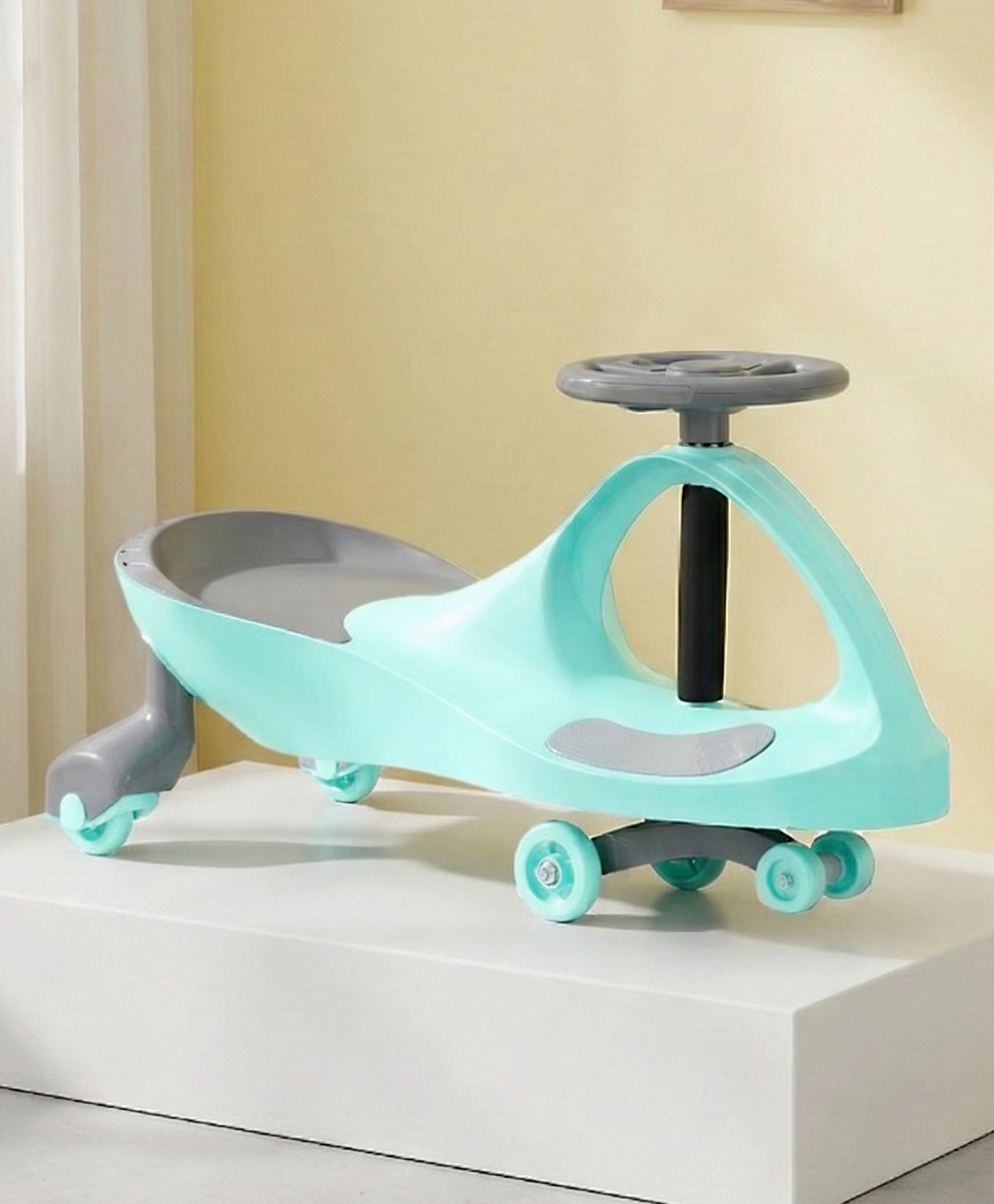 Kids Twister Swing Car with Light & Sound | Easy to Handle| Built for Rough Play| Encourages Physical Activity| Smooth Wheels| Colorful LED Lights - Sea Green