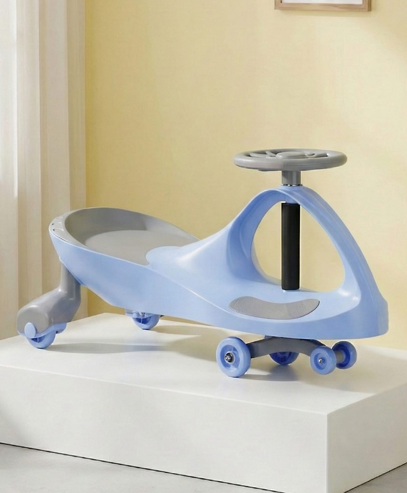 Kids Twister Swing Car with Light & Sound | Easy to Handle| Built for Rough Play| Encourages Physical Activity| Smooth Wheels| Colorful LED Lights - Blue