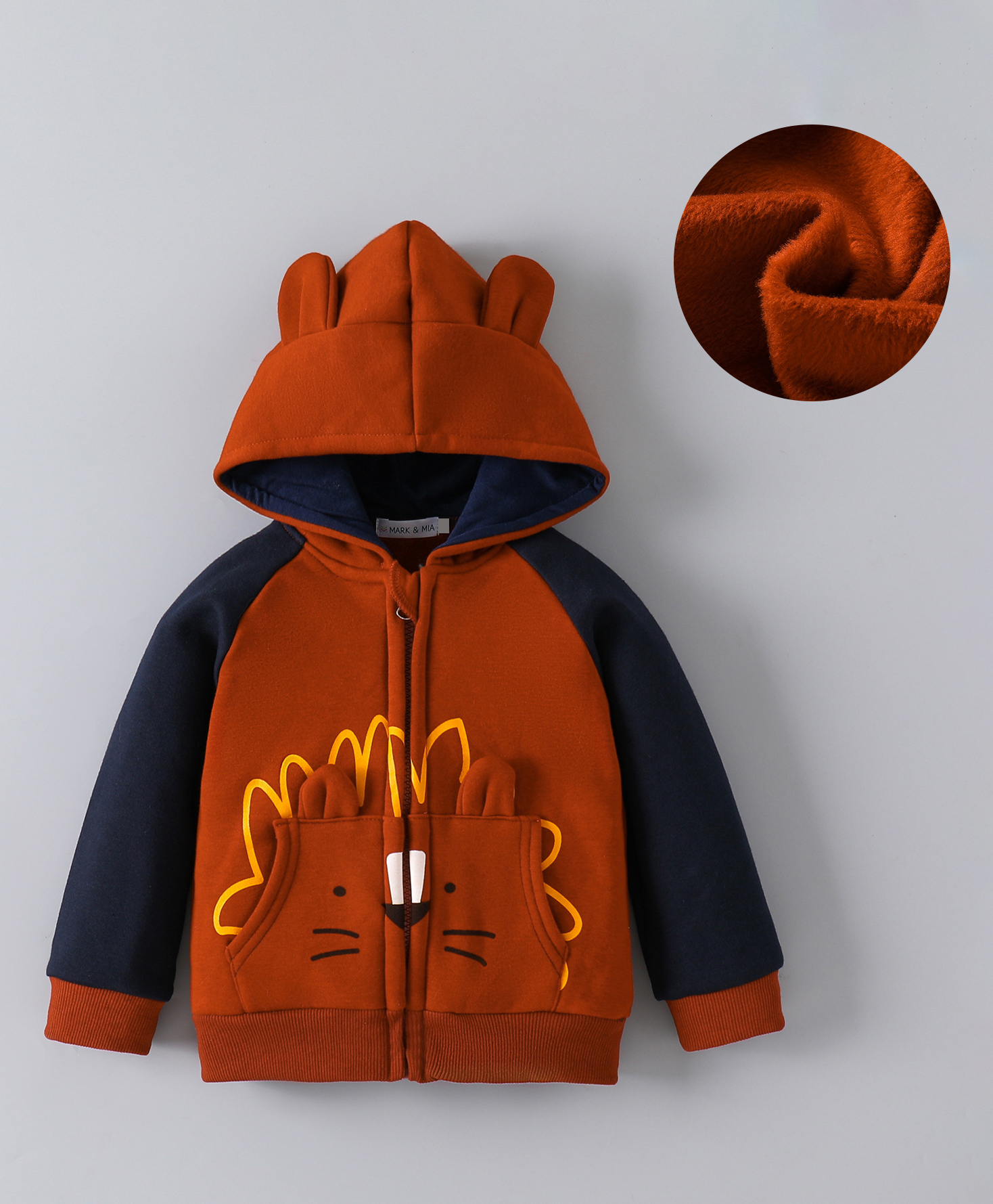 Mark & Mia Full Raglan Sleeves Hooded Sweatjacket With Lion Print & Kangaroo Pockets - Brown-picture-13