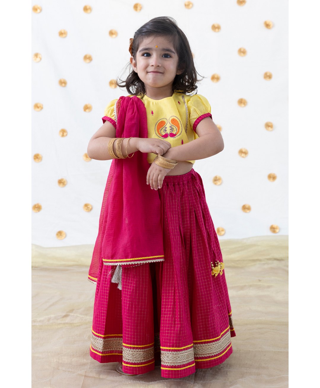 Tiber Taber Chanderi Silk Half Puffed Sleeves Peacock Embroidered Lace Embellished Lehenga Choli With Dupatta Set - Pink-image-11