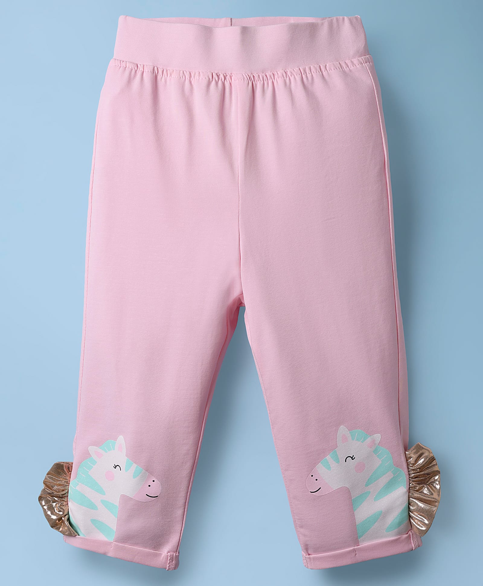 Little Kangaroos Cotton Knit Full Length Leggings with Unicorn Print & Applique - Pink-image-43
