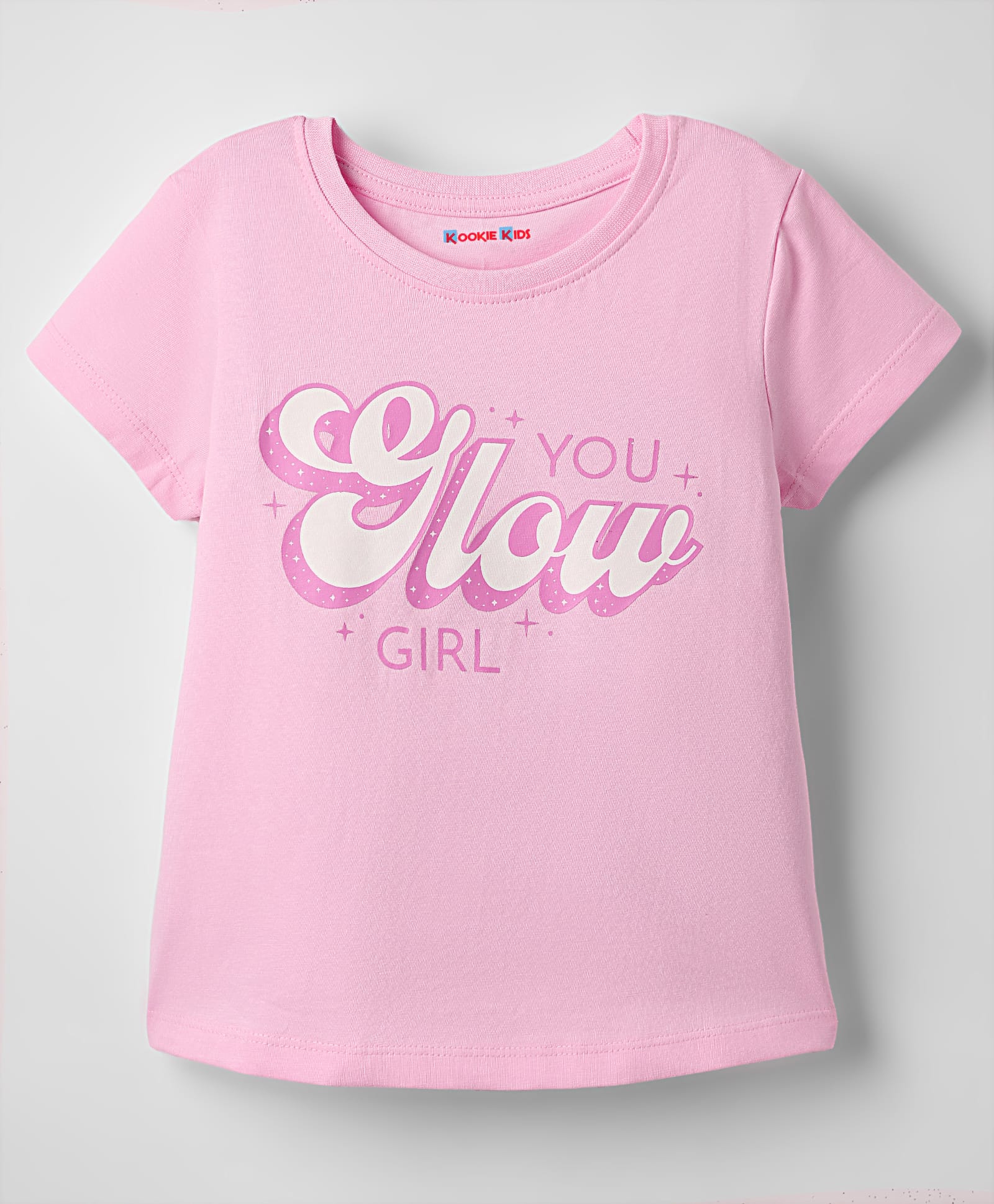 kookie kids india Kookie Kids Single Jersey Knit Half Sleeves T-Shirt With You Glow Girl Print - Light Pink-picture-10