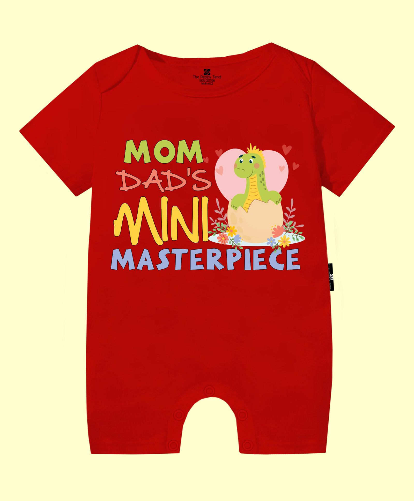 The Peppy Tend 100% Cotton Family Theme Half Sleeves Mom Dads Mini Masterpiece Text Printed Romper - Red-image-27