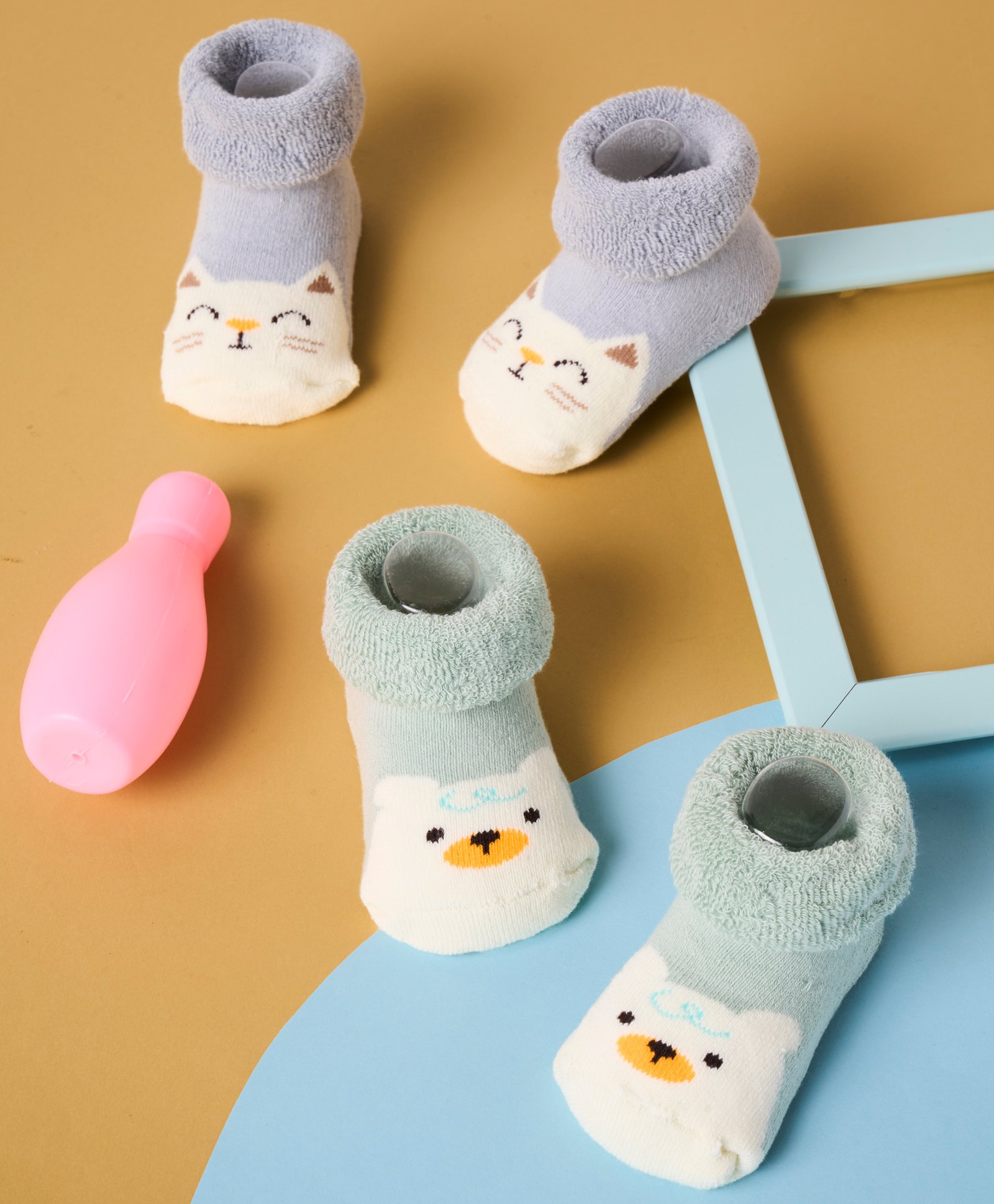 Kicks & Crawl Cotton Pack Of 2 Baby Animals Designed Socks - Light Purple & Sea Green-picture-10