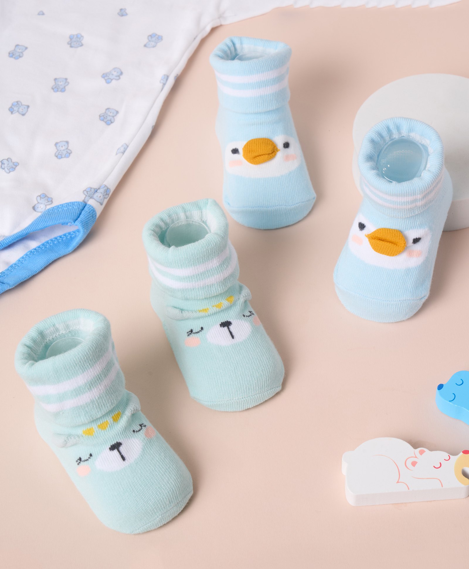 Kicks & Crawl Cotton Pack Of 2 Baby Animals Designed & Striped Socks - Blue-picture-11