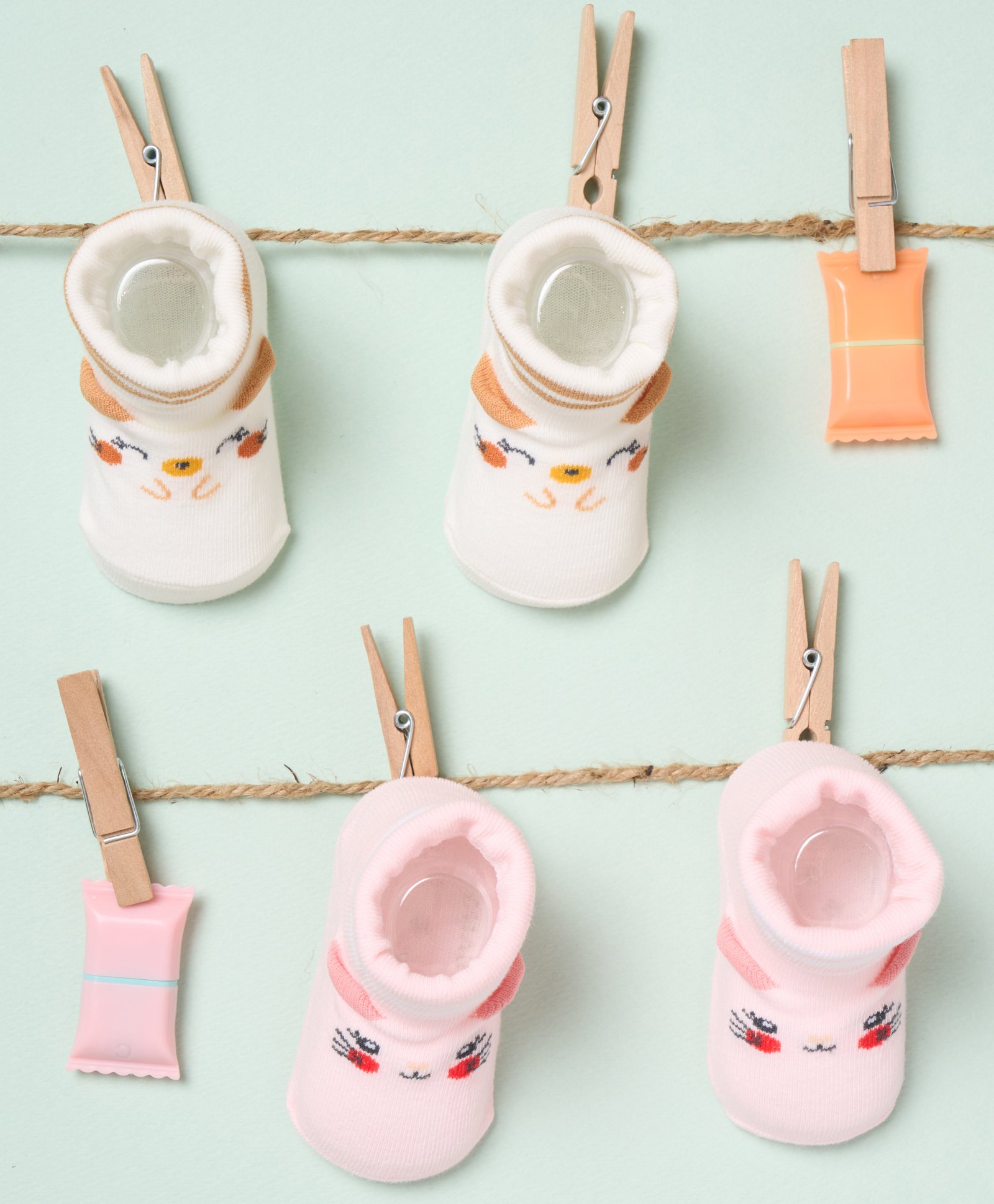 Kicks & Crawl Cotton Pack Of 2 Baby Animals Designed & Striped Socks - Cream & Pink-picture-12