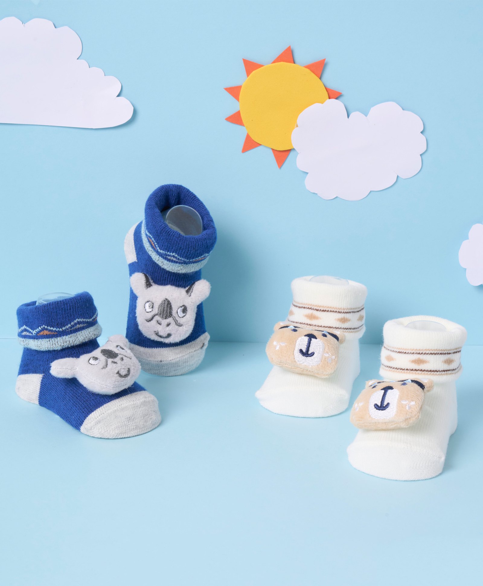 Kicks & Crawl Pack of 2 Animals 3D Applique Detailed Socks - Blue & White-image-30