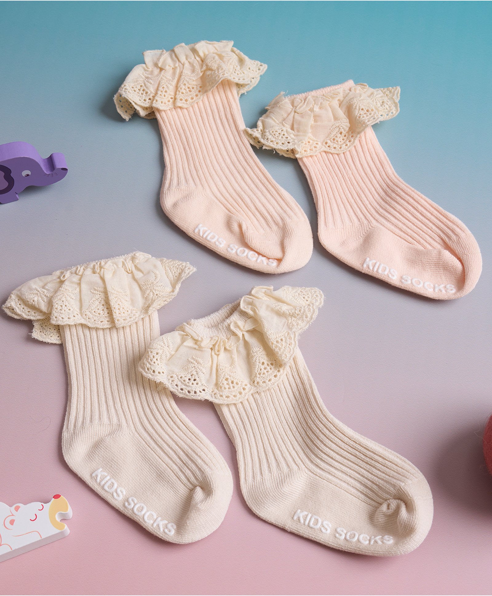 Kicks & Crawl Cotton Pack Of 2Schiffli Embroidered Pleated Socks - Multi Colour-image-16
