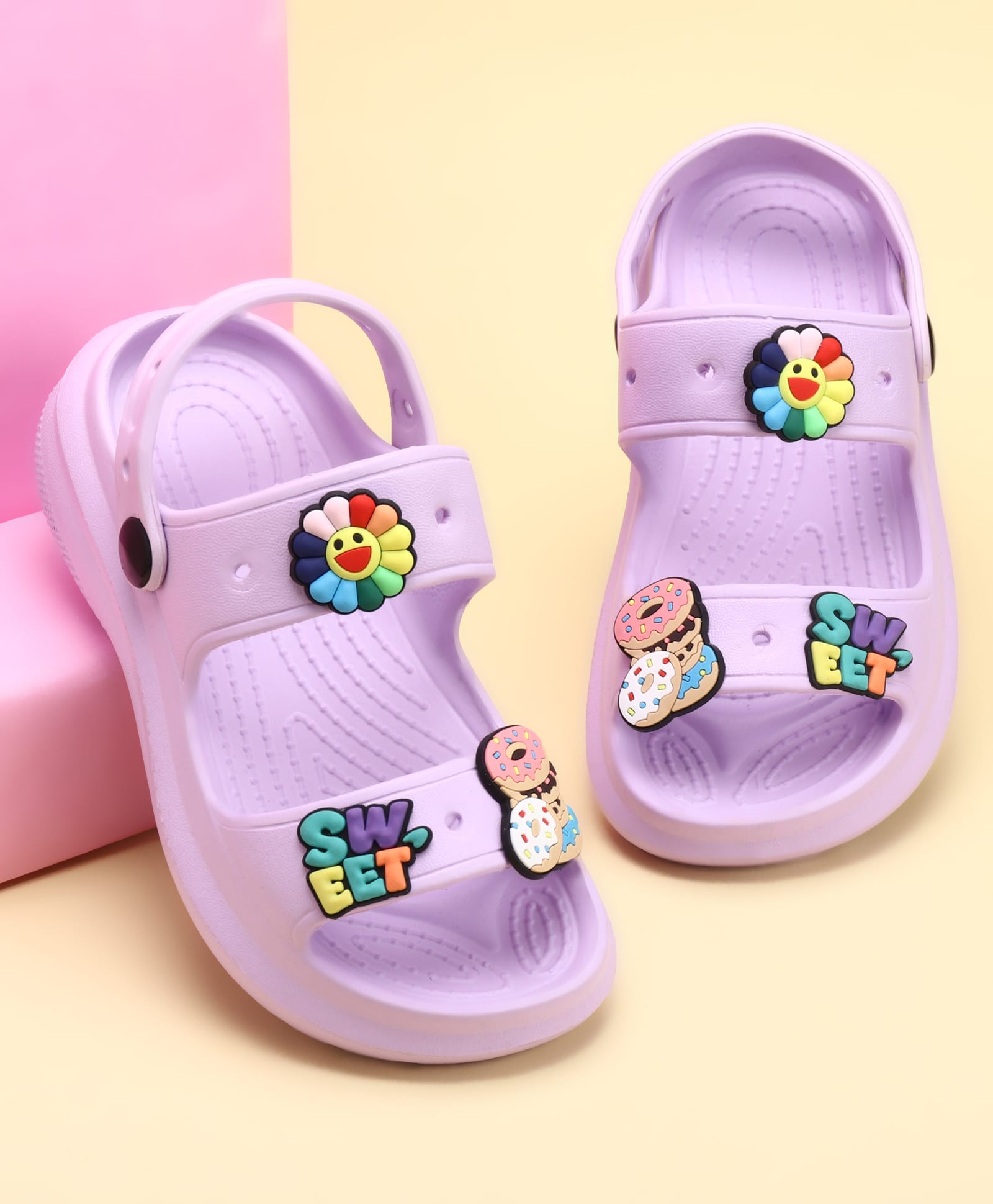 Pine Kids Back Strap Clogs with Donuts Applique - Purple-image-44