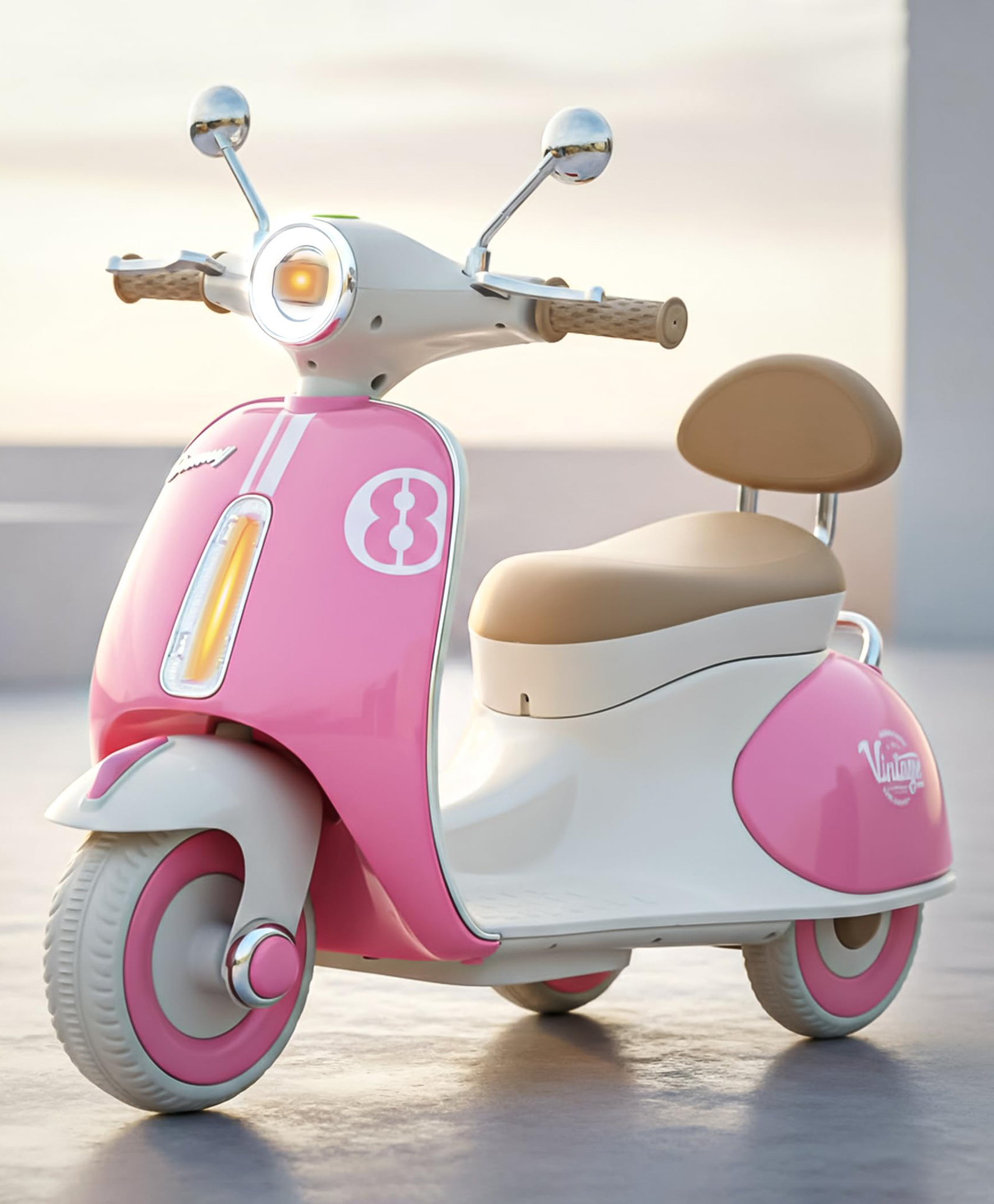 Baybee Vintage Battery Operated Bike for Kids, Ride on Toys Kids Bike Scooty with Light & Music | Baby Rechargeable Battery Bike | Electric Bike for Kids (Pink)-image-10