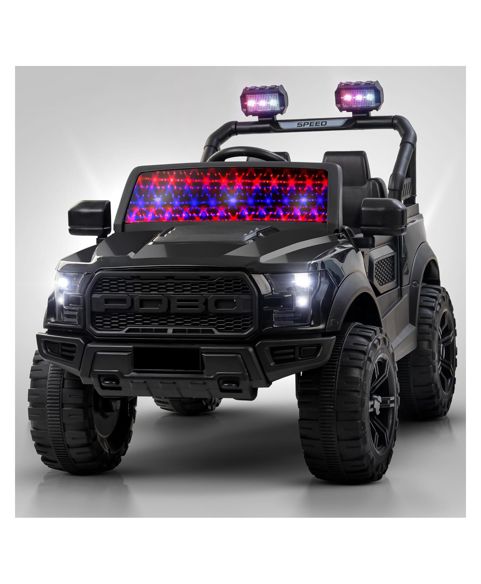 Srecap Battery Operated Jeep for Kids, Ride on Toy Kids Car with RGB Windshield Light & Music | Electric Jeep Battery Car - Black-image-9