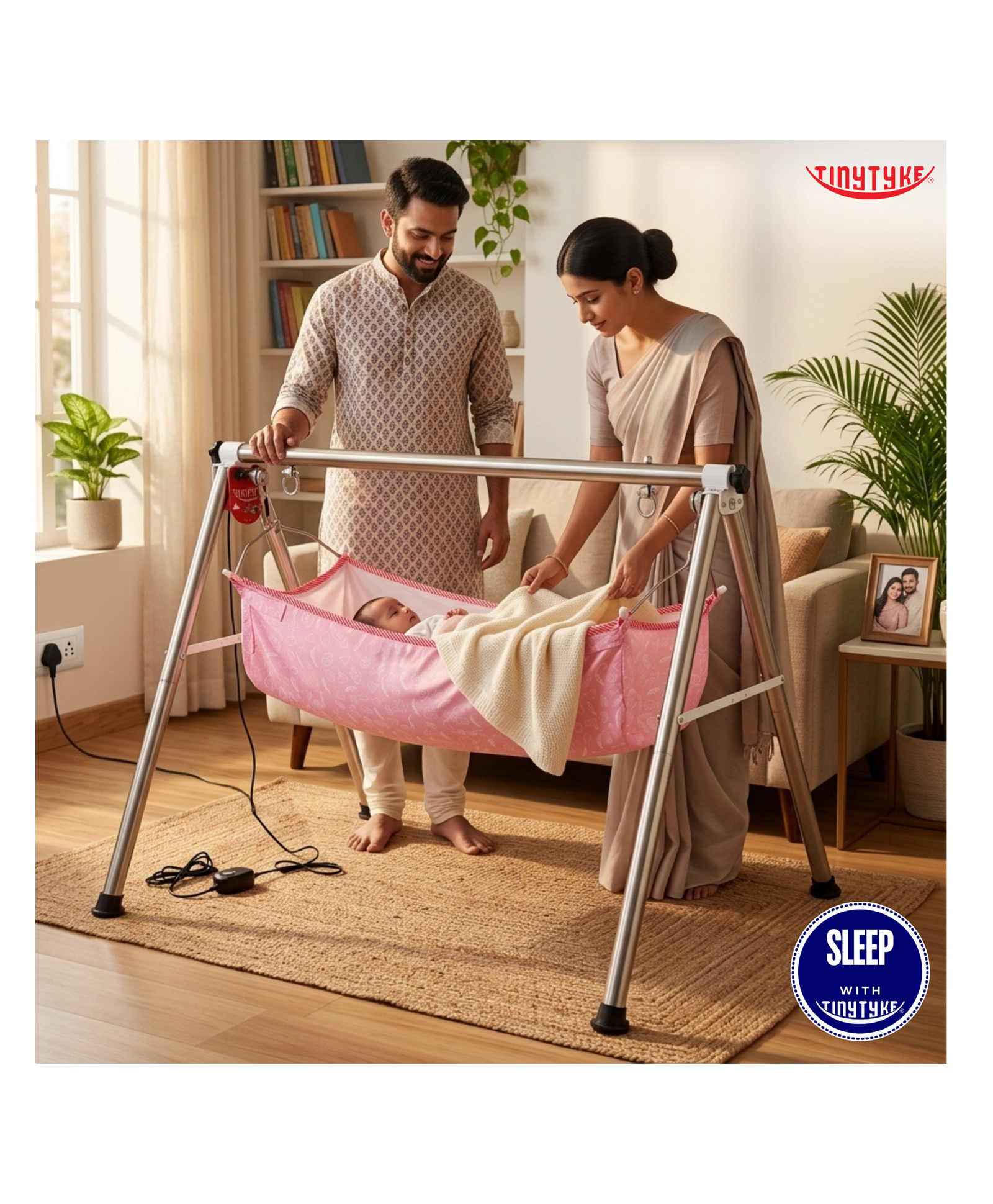 TinyTyke- Automatic Baby Cradle Round Pipe- Fully Foldable | With Warranty | Simple Hammock | Pink-image-22