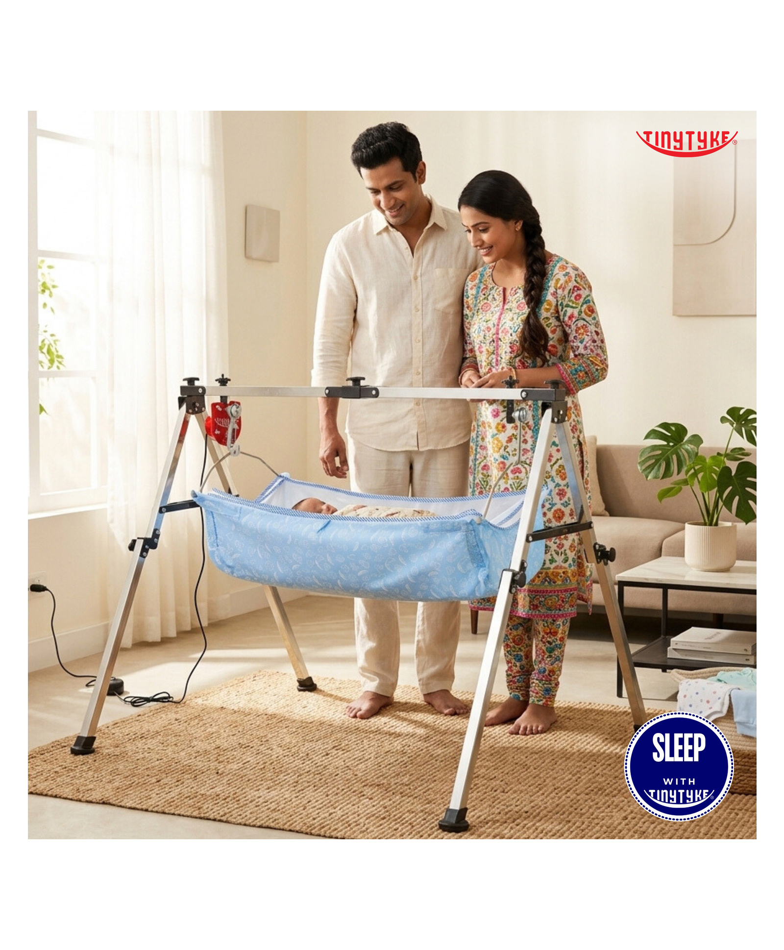 TinyTyke- Automatic Baby Cradle Square Pipe- Fully Foldable | With Warranty | Simple Hammock | Blue-image-12