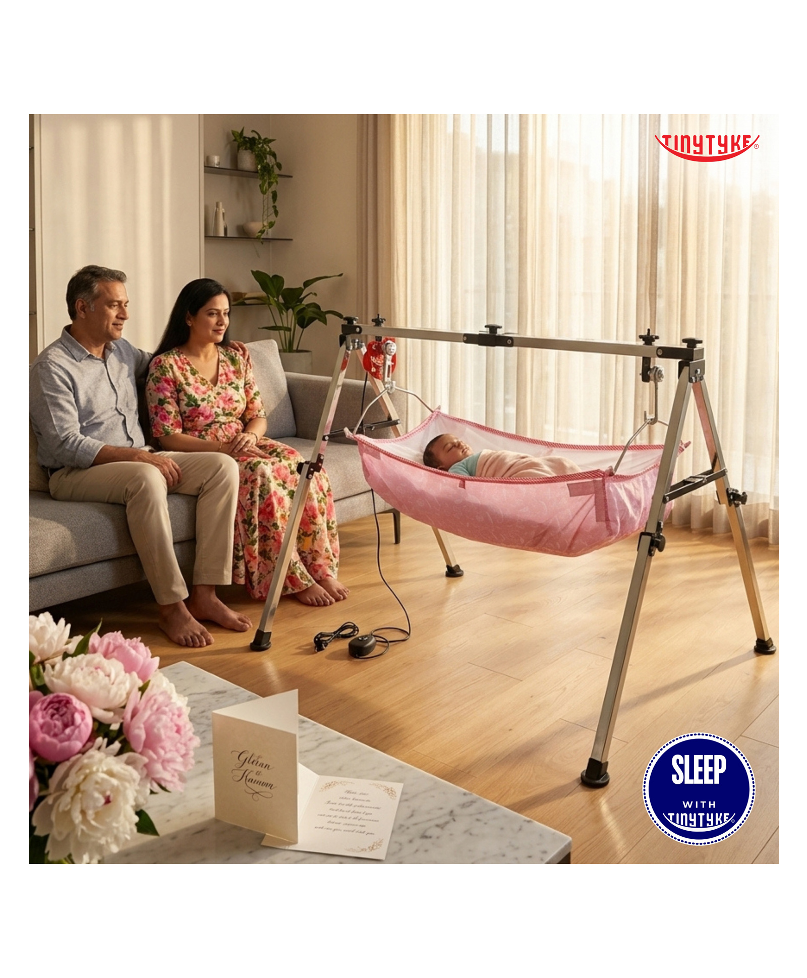 TinyTyke- Automatic Baby Cradle Square Pipe- Fully Foldable | With Warranty | Simple Hammock | Pink-image-23