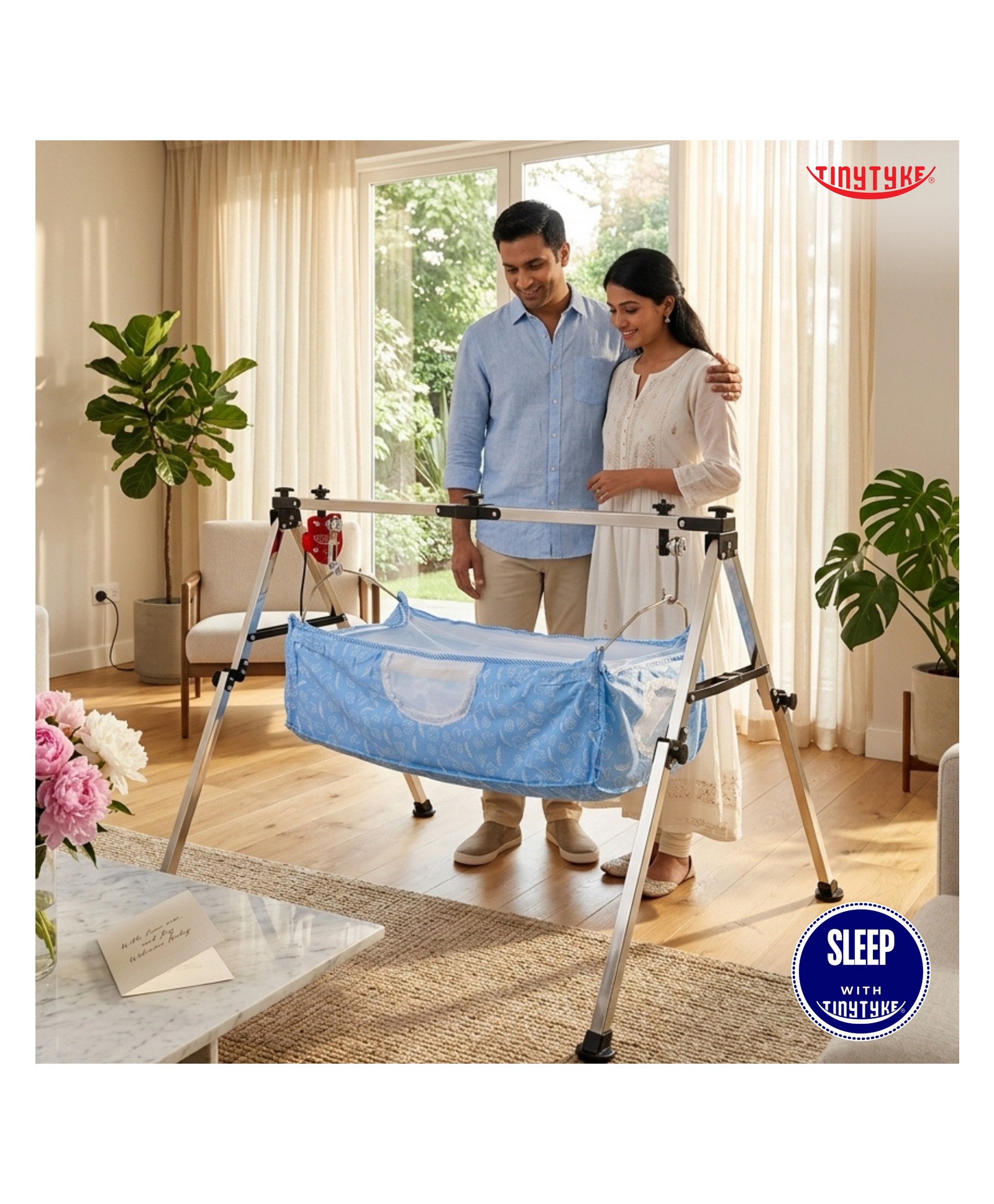 TinyTyke- Automatic Baby Cradle Square Pipe- Fully Foldable | With Warranty | Square Hammock with Mattress | Blue-image-21
