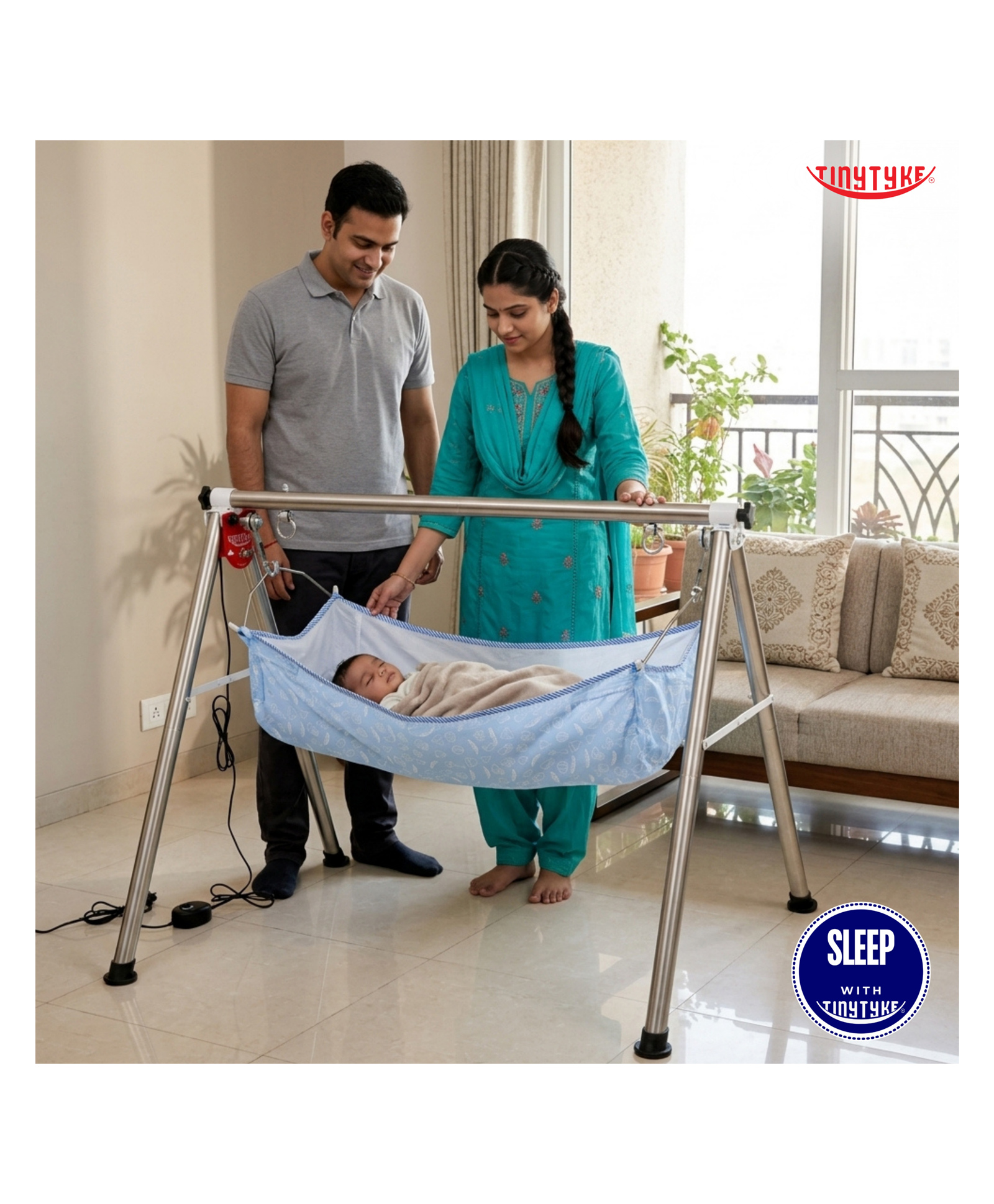 TinyTyke- Automatic Baby Cradle Round Pipe- Semi Foldable | With Warranty | Simple Hammock | Blue-image-13