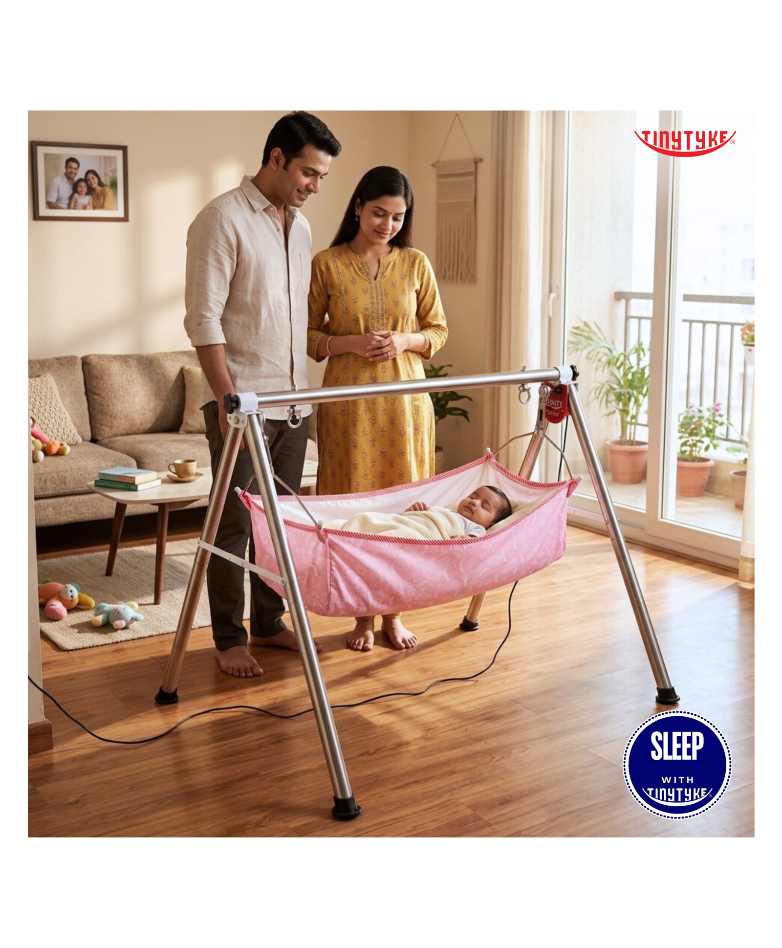 TinyTyke- Automatic Baby Cradle Round Pipe- Semi Foldable | With Warranty | Simple Hammock | Pink-image-24