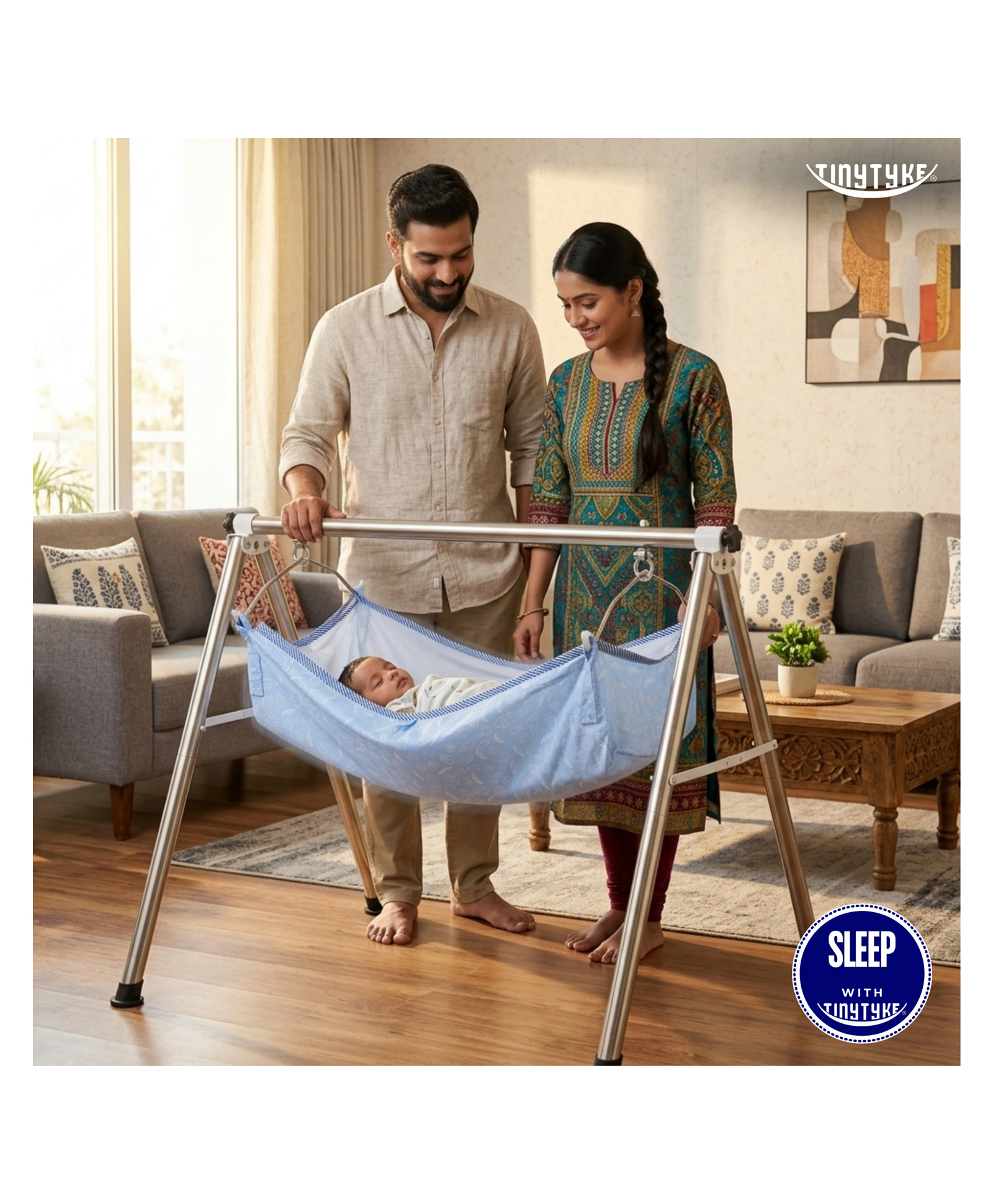 TinyTyke-Manual Baby Cradle Round Pipe - Fully Foldable | Simple Hammock | Blue-image-9