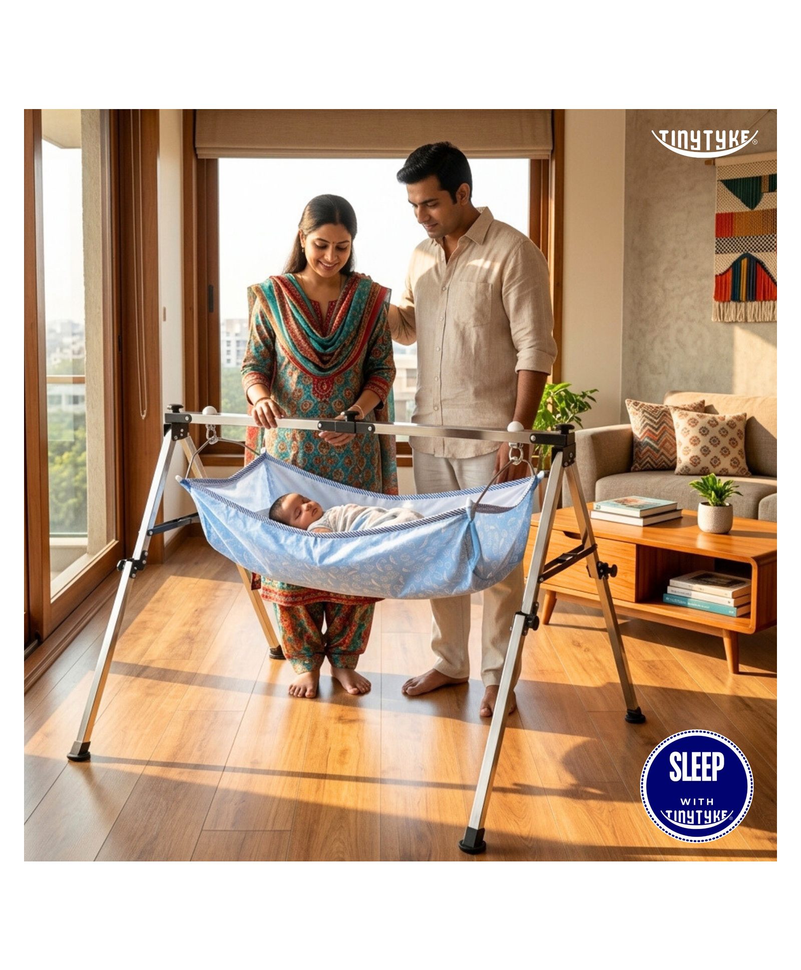 TinyTyke-Manual Baby Cradle Square Pipe - Fully Foldable | Simple Hammock | Blue-image-16