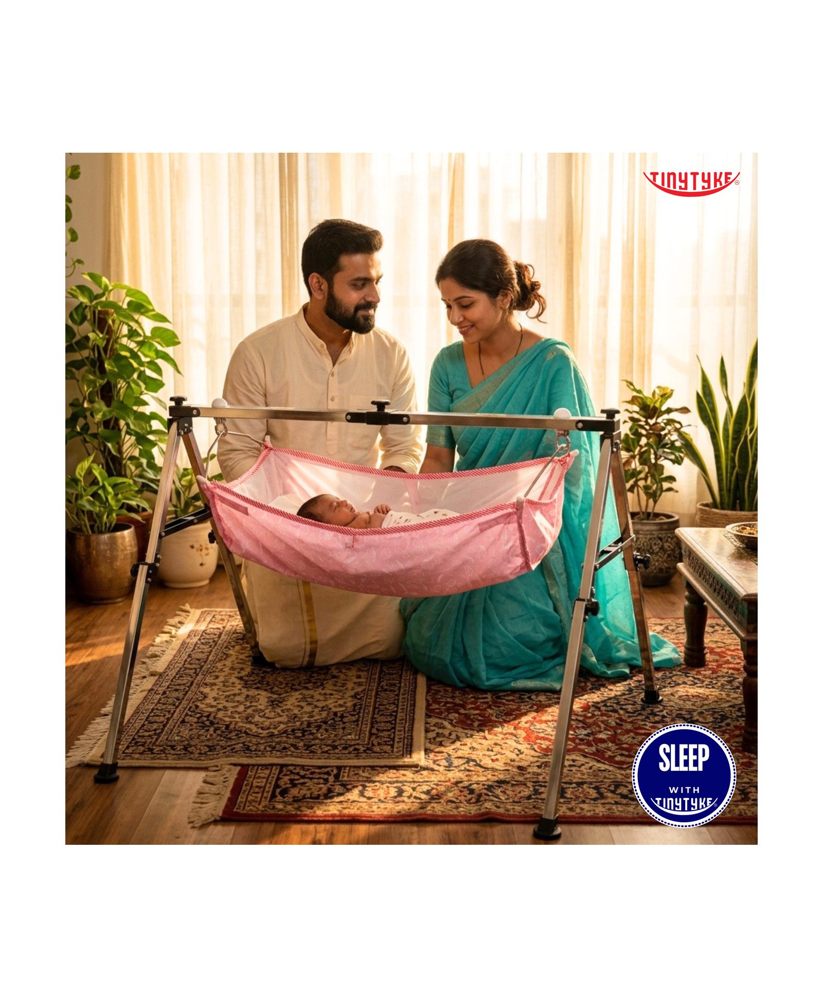 TinyTyke-Manual Baby Cradle Square Pipe - Fully Foldable | Simple Hammock | Pink-image-14