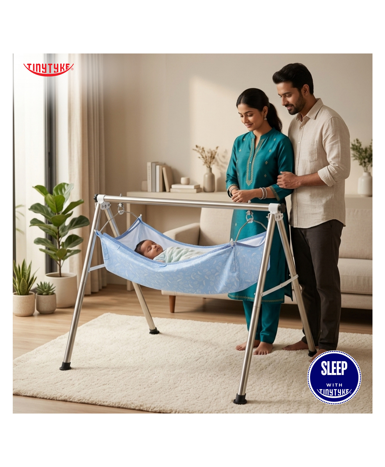 tiny tyke TinyTyke-Manual Baby Cradle Round Pipe - Semi Foldable | Simple Hammock| Blue-picture-22