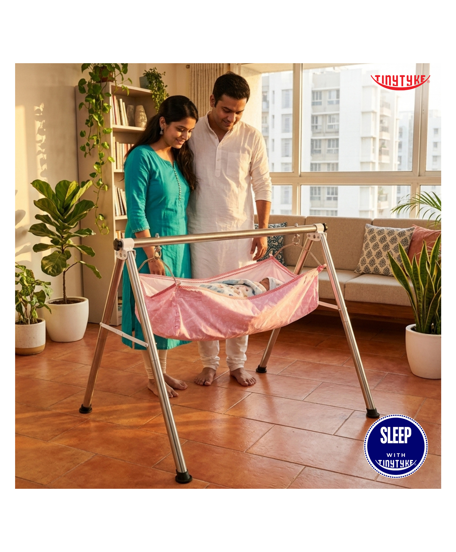 TinyTyke-Manual Baby Cradle Round Pipe - Semi Foldable | Simple Hammock| Pink-image-16