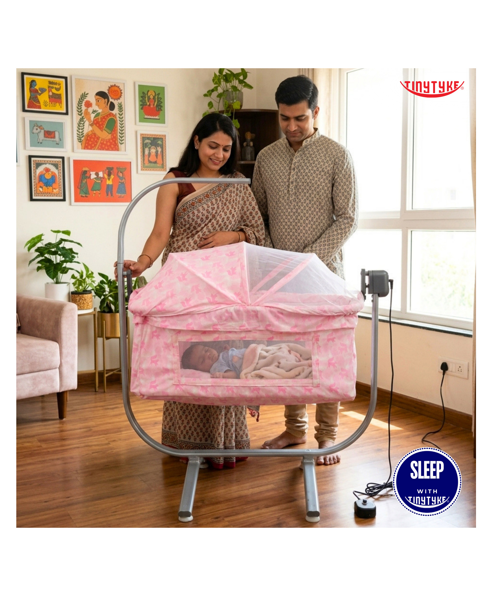 tiny tyke TinyTyke Care Automatic Cradle | Modern Electric Swing | Baby Friendly Square Hammock | Mosquito Net | Mattress | With Warranty | Pink-picture-24