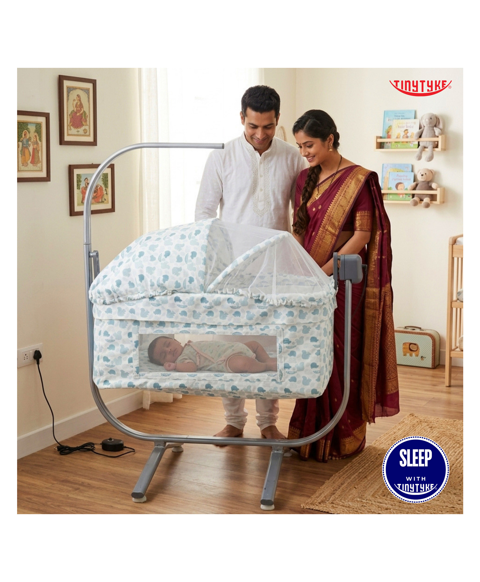 tiny tyke TinyTyke Care Automatic Cradle | Modern Electric Swing | Baby Friendly Square Hammock | Mosquito Net | Mattress | With Warranty | Grey-picture-16