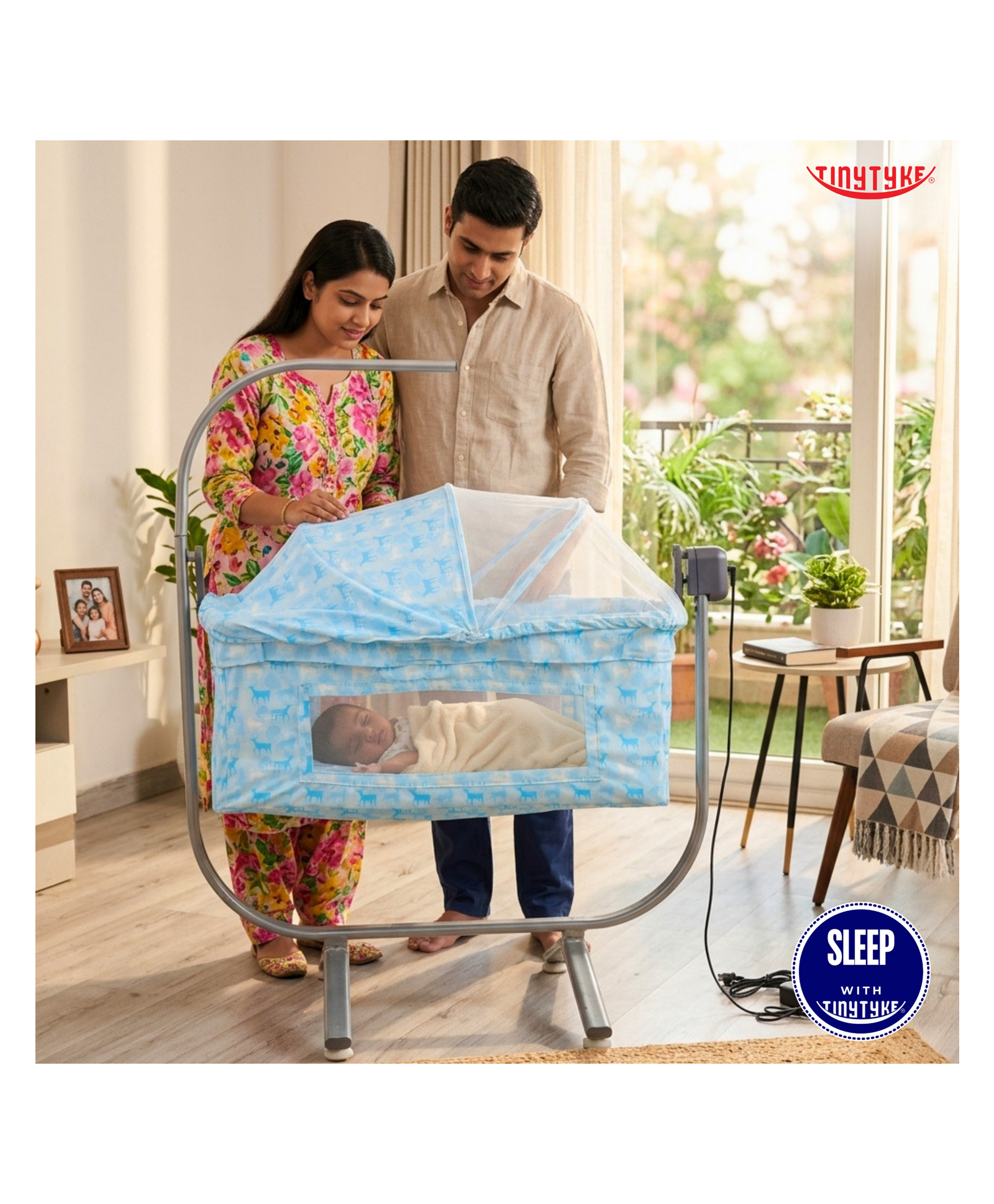 tiny tyke TinyTyke Care Automatic Cradle | Modern Electric Swing | Baby Friendly Square Hammock | Mosquito Net | Mattress | With Warranty | Blue-picture-26