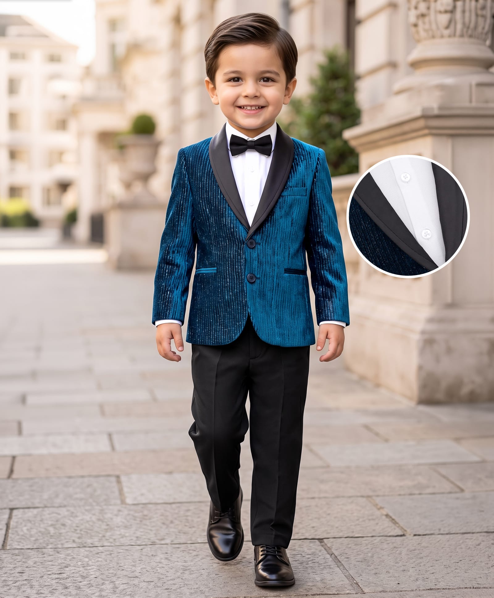 Babyhug Knit Full Sleeves Solid 3 Piece Party Suit With Bow - Navy Blue & White-picture-13