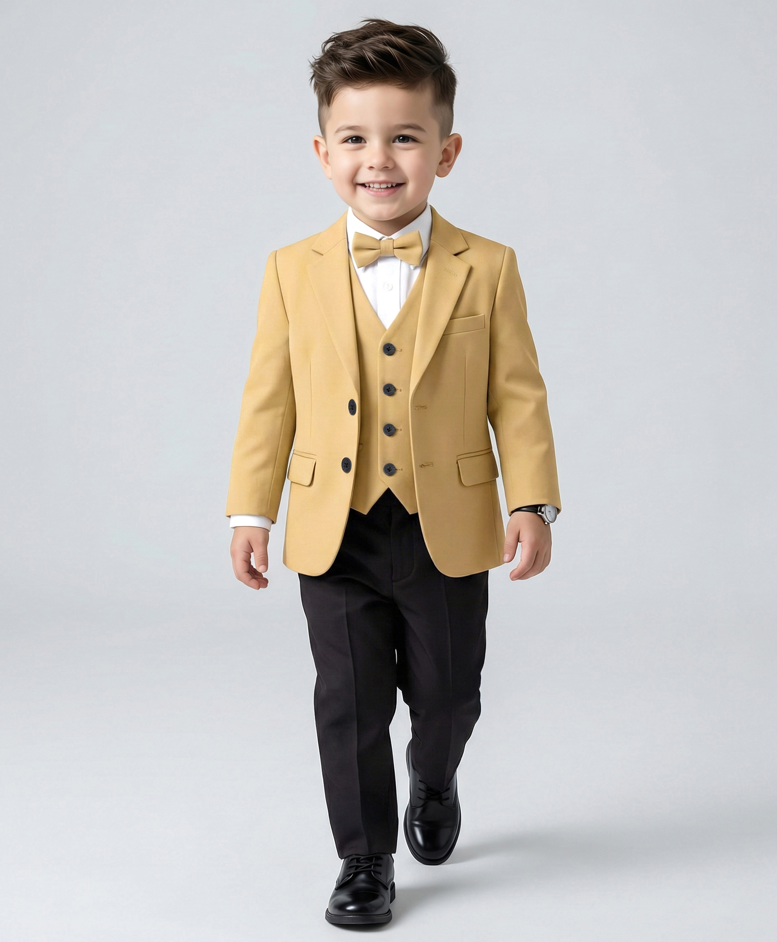 Babyhug Knit Full Sleeves Solid Four Piece Party Suit Set with Bow - Light Brown-picture-15