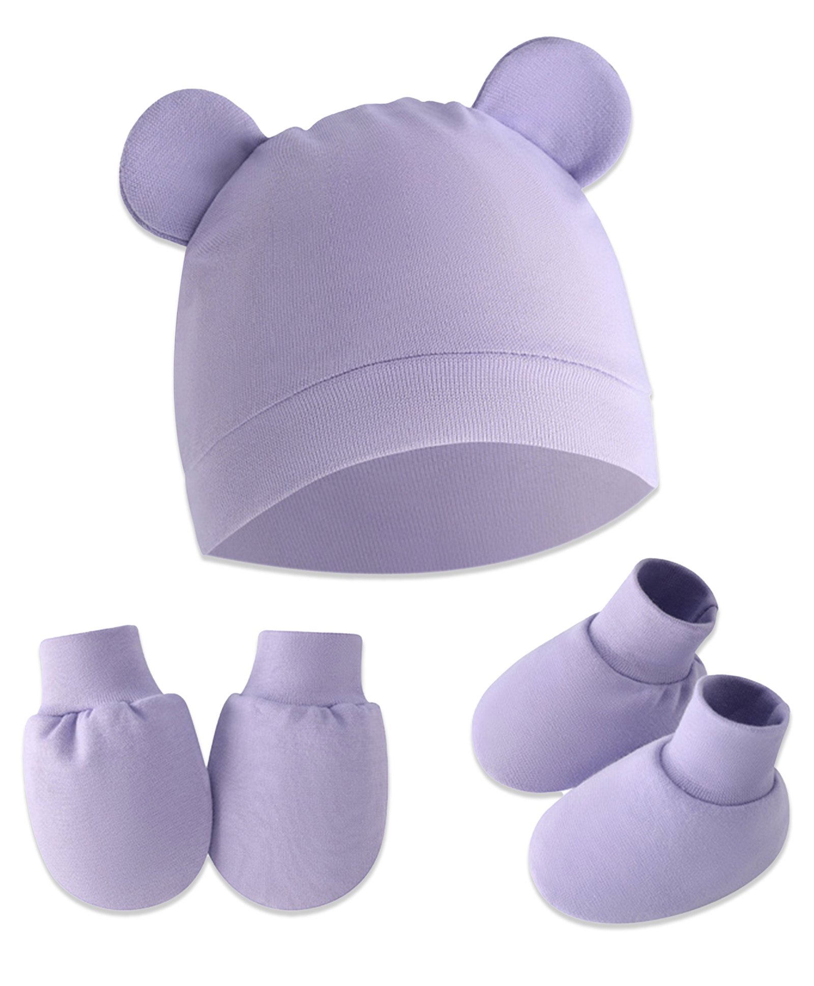 Bembika CottonSolid Cap With Coordinating Pair Of Mittens & Booties Set - Purple-picture-27
