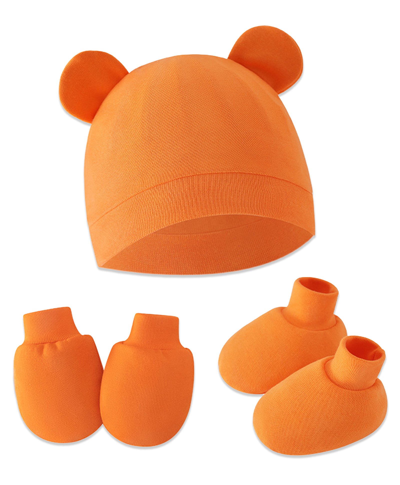 Bembika Cotton Solid Cap With Coordinating Pair Of Mittens & Booties Set - Orange-picture-23