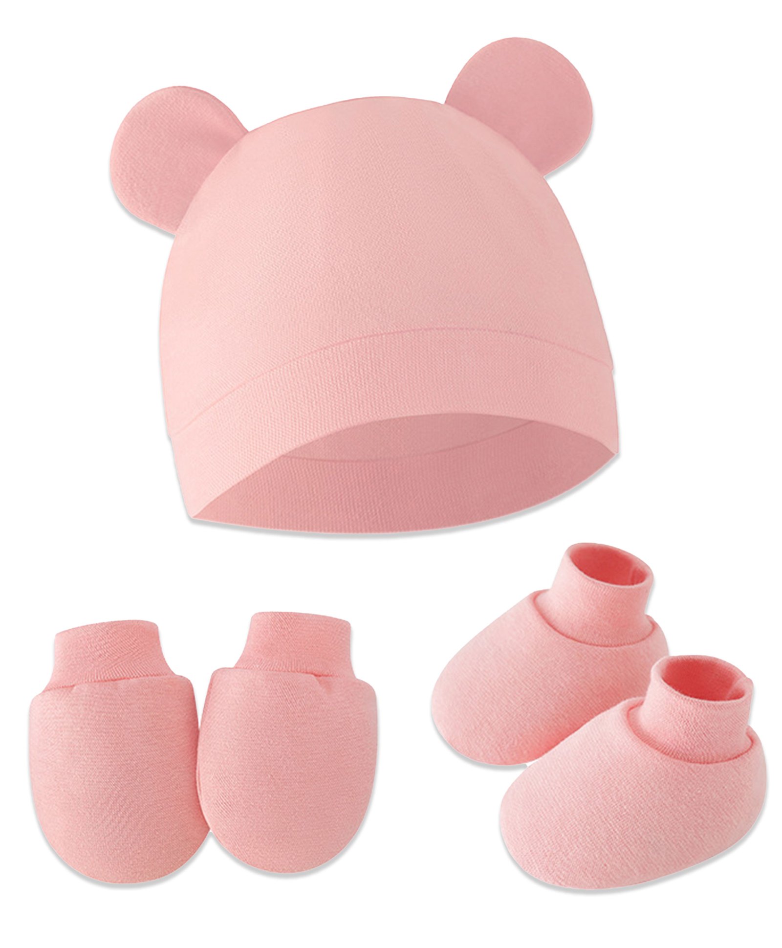 Bembika CottonSolid Cap With Coordinating Pair Of Mittens & Booties Set - Peach-picture-4