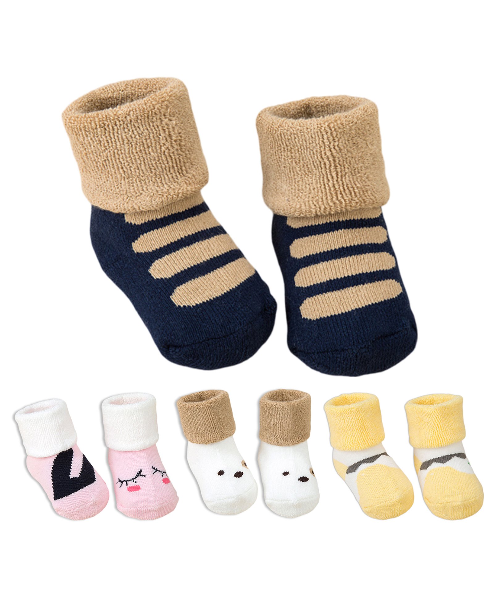 Bembika Cotton Pack Of 3 Colour Blocked Designed Socks - Multi Colour-image-8