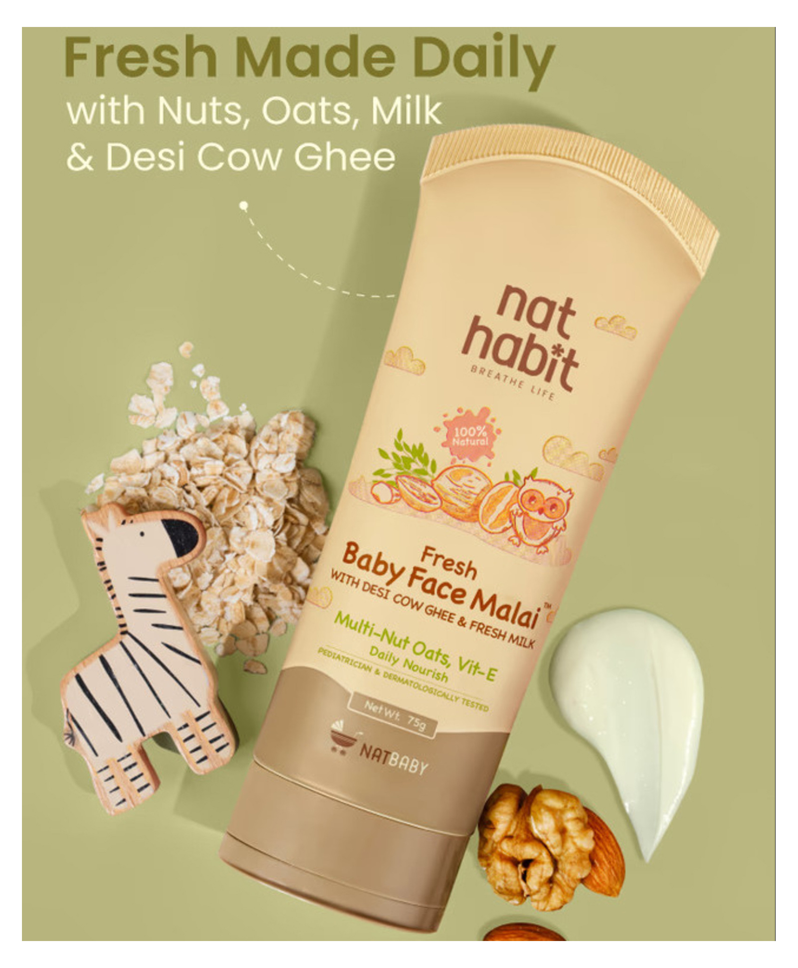 nat habit baby Nat Habit Multi-Nut Oats Vit-E Baby Face Malai | 100% Natural, Daily Nourish for Soft, Supple Baby Skin - 75 g-picture-20