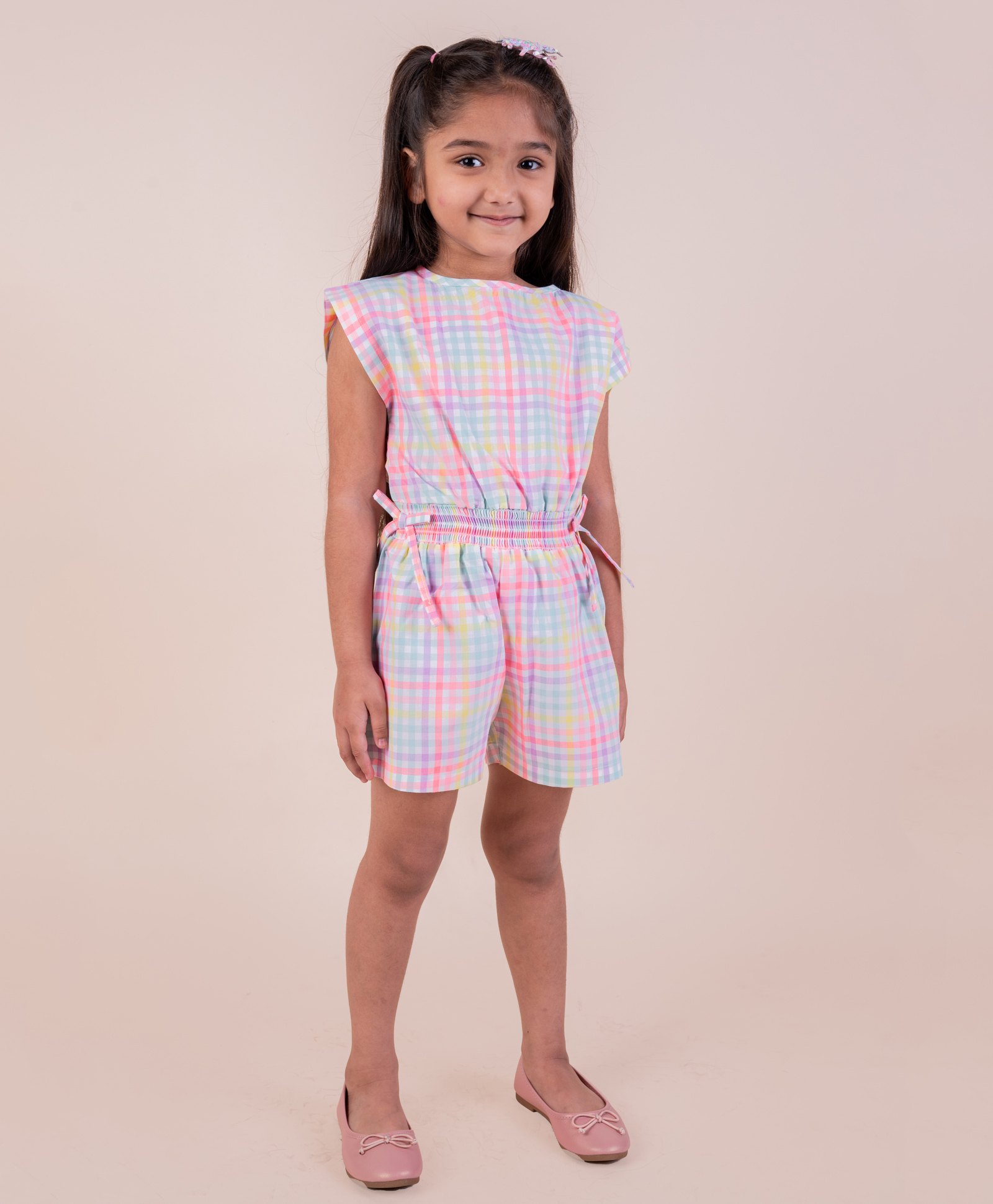 Snuggly MONKEY Poplin Sleeveless Checked Jumpsuit - White Pink & Blue-image-9