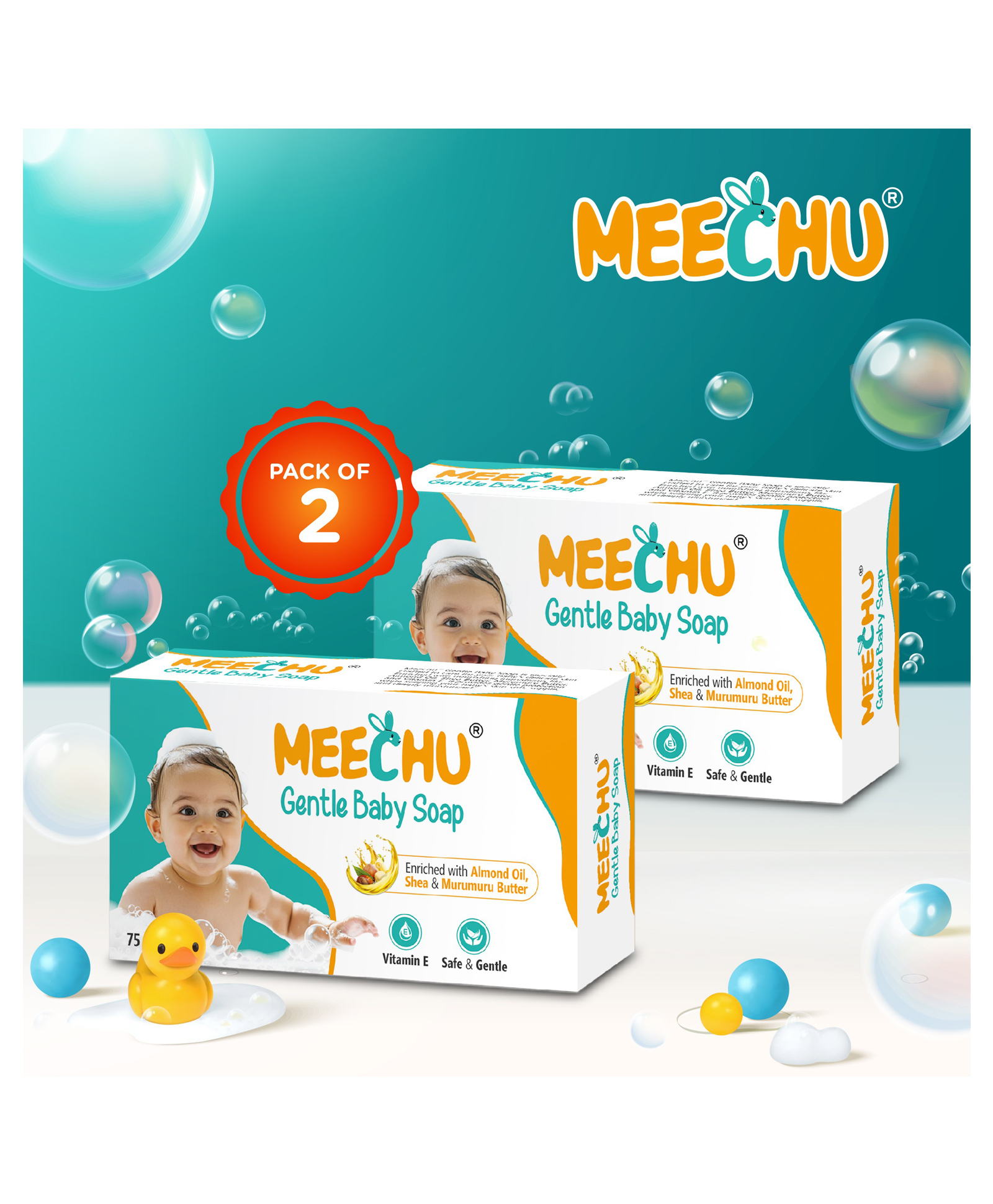 Meechu Gentle baby Soap 75g*2 |Deep Moisturization with Almond Oil | Pack of 2-image-1