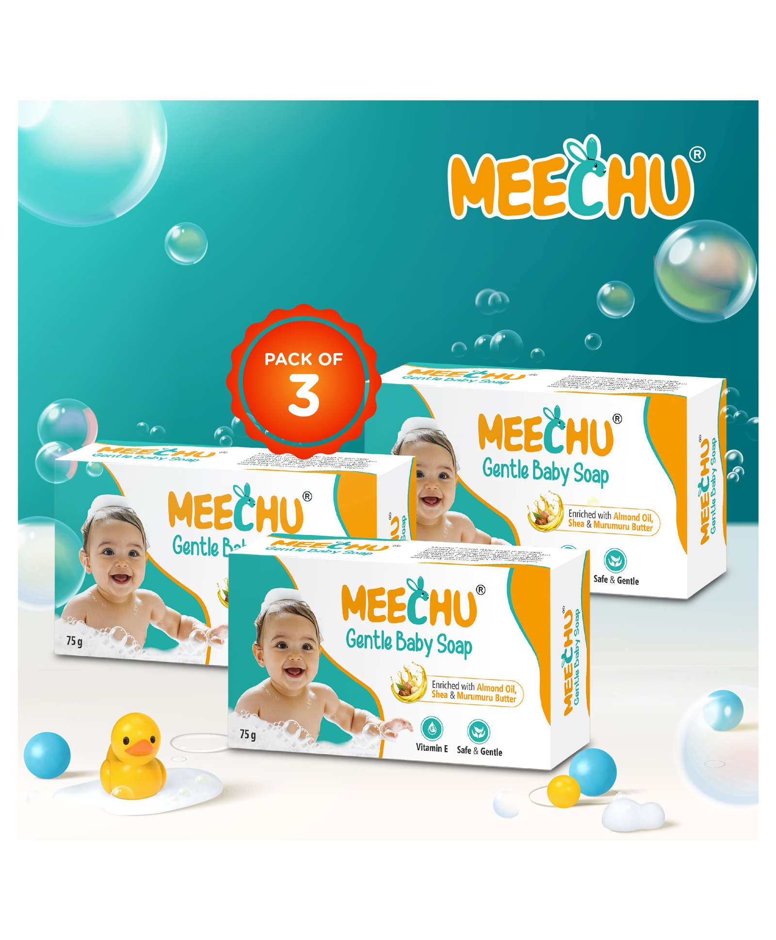 Meechu Gentle baby Soap 75g*3 |Deep Moisturization with Almond Oil | Pack of 3-image-11