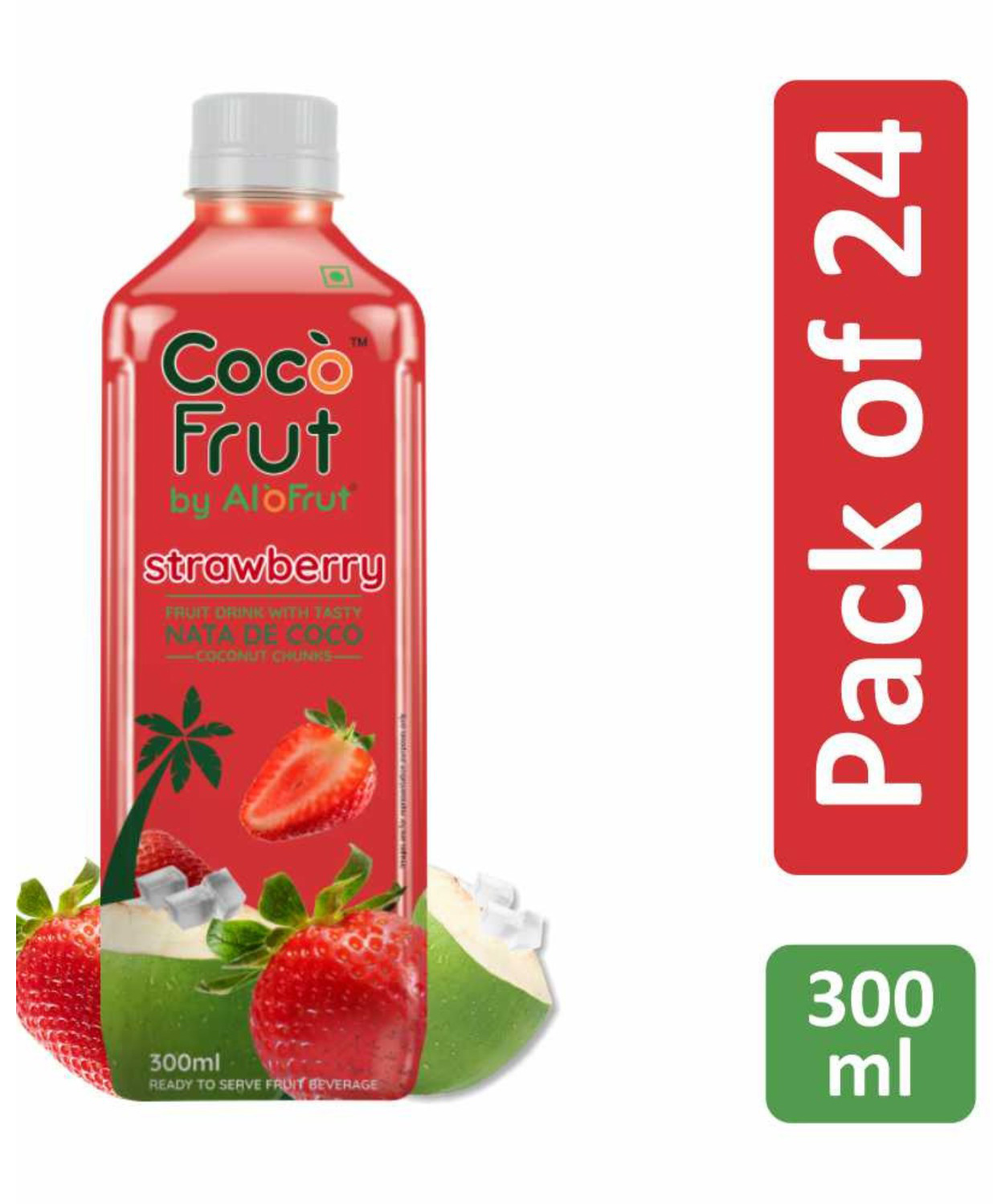Coco Frut Strawberry Fruit Drink with Nata De Coco Chunks | Sip N Chew Delight - 300 ml (Pack of 24)-image-38