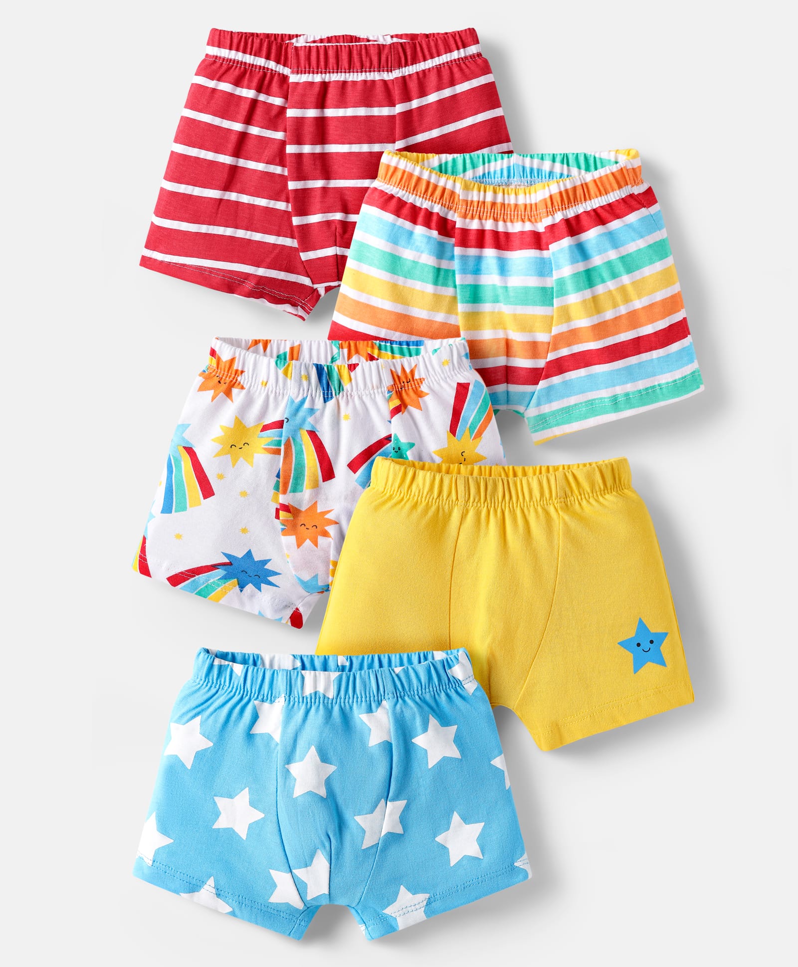 Babyhug 100% Cotton Single Jersey Antibacterial Striped Trunks with Star Print Pack of 5 - Multicolor-image-42