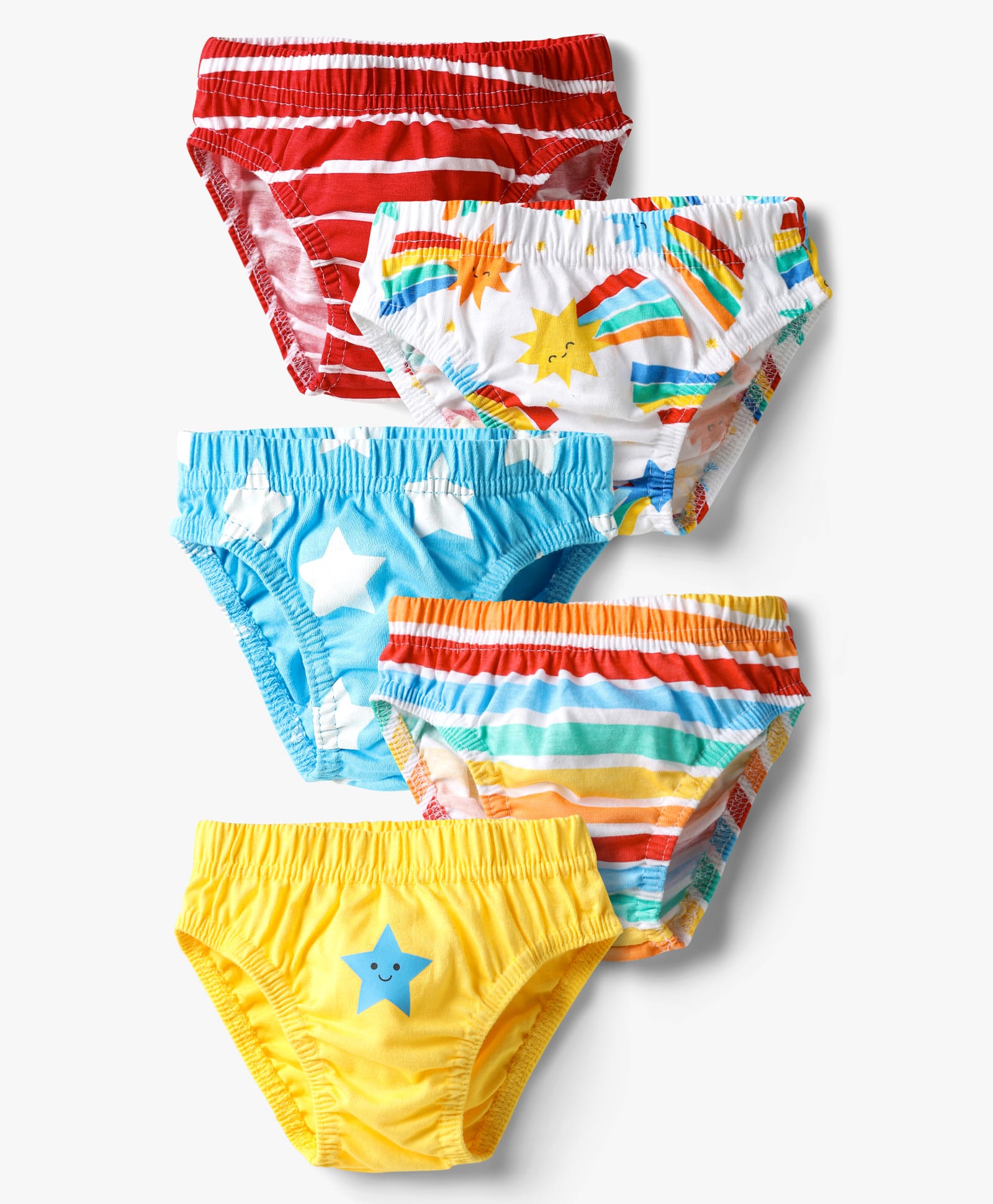 Babyhug 100% Cotton Knit Antibacterial Briefs with Star Print & Stripes Pack of 5 - Multicolor
