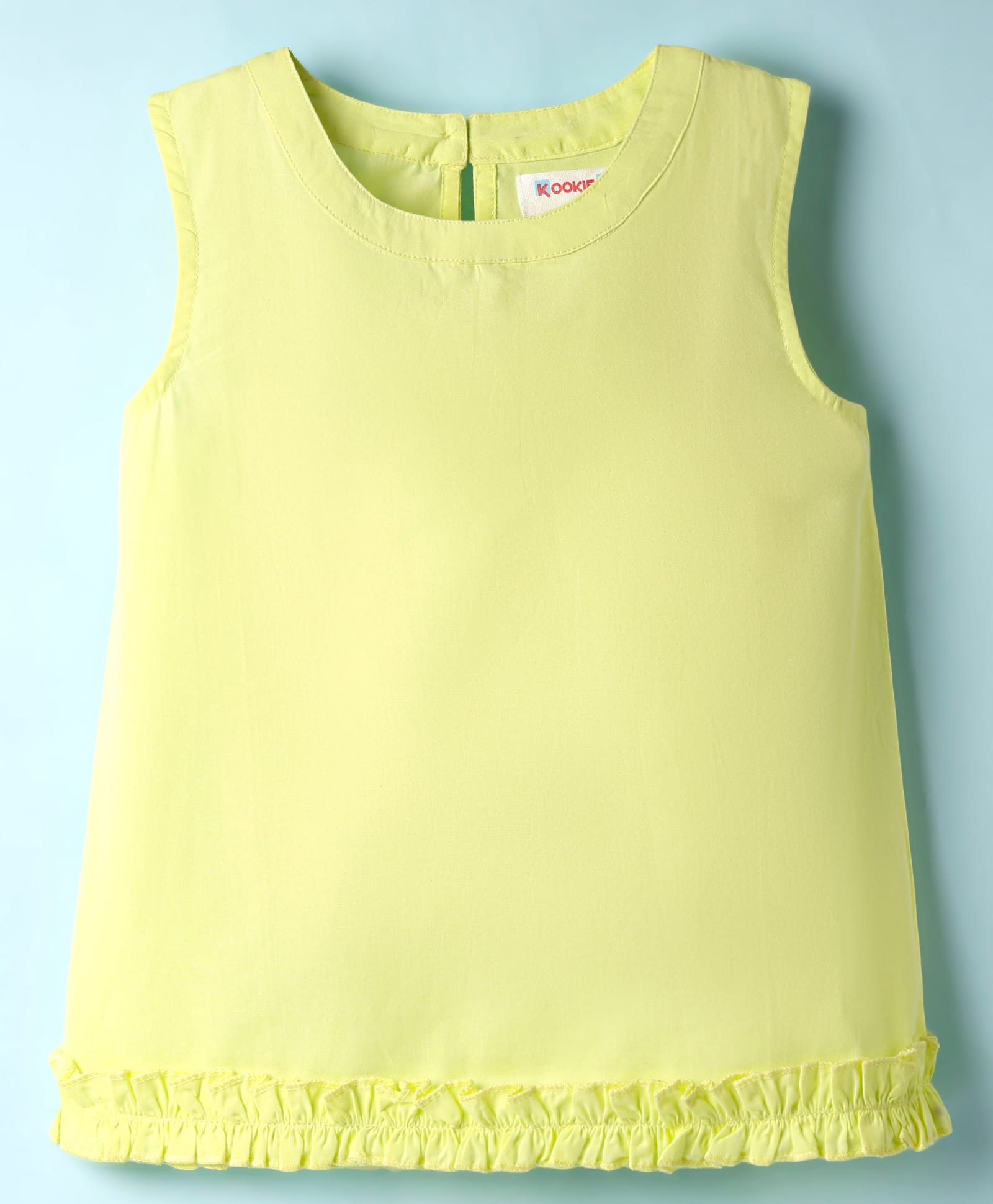 kookie kids india Kookie Kids Cotton Woven Sleeveless Solid Color Top With Frill At Bottom - Neon Green-picture-12