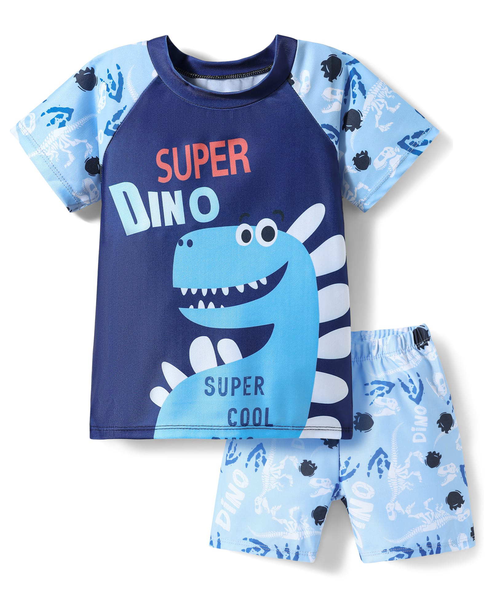 Bosky Half Raglan Sleeves Two Piece Swimming Suit with Astronaut Theme Print - Blue-image-8