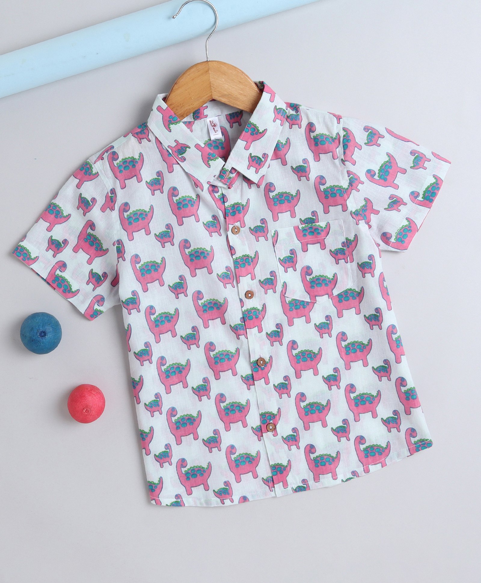 The Magic Wand Cotton Half Sleeves Dinosaur Motifs Printed Shirt - Pink-picture-25
